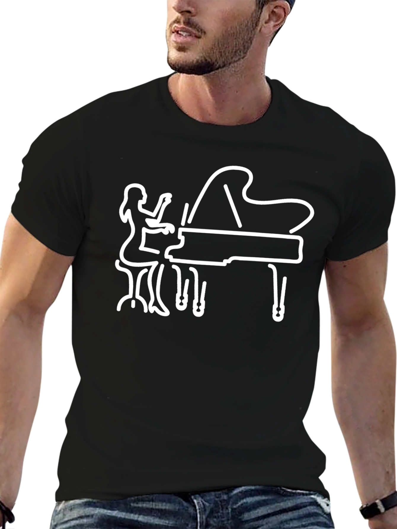 Piano Player Graphic Tee - Black Cotton Shirt