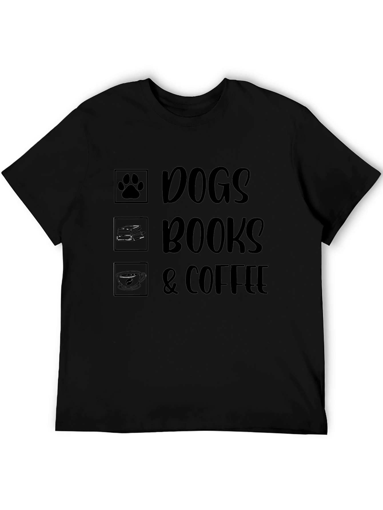 Dogs Books & Coffee T-Shirt - Unisex Black Tee