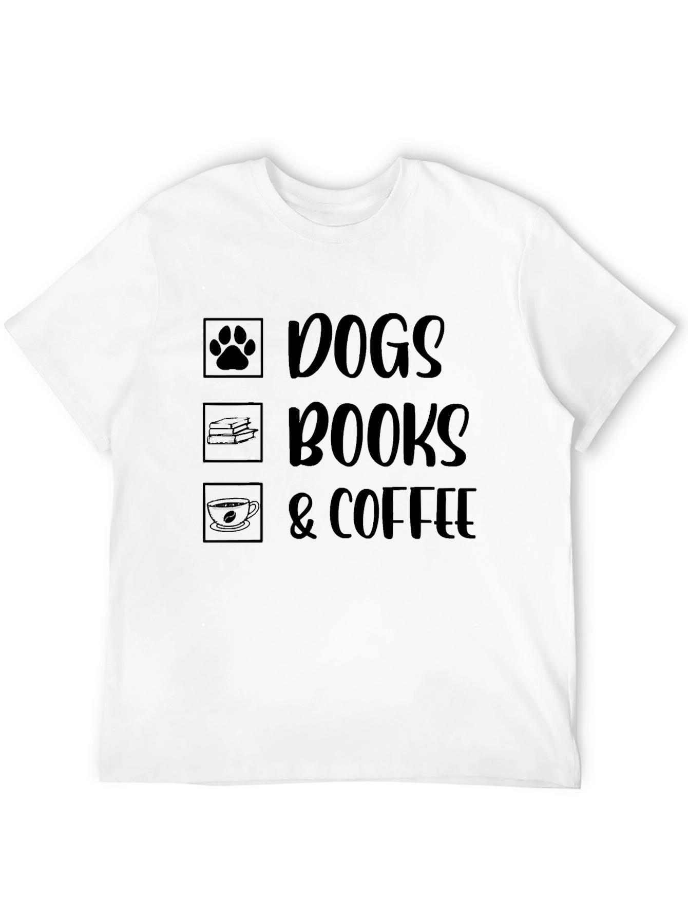 Dogs Books & Coffee T-Shirt - Unisex Black Tee