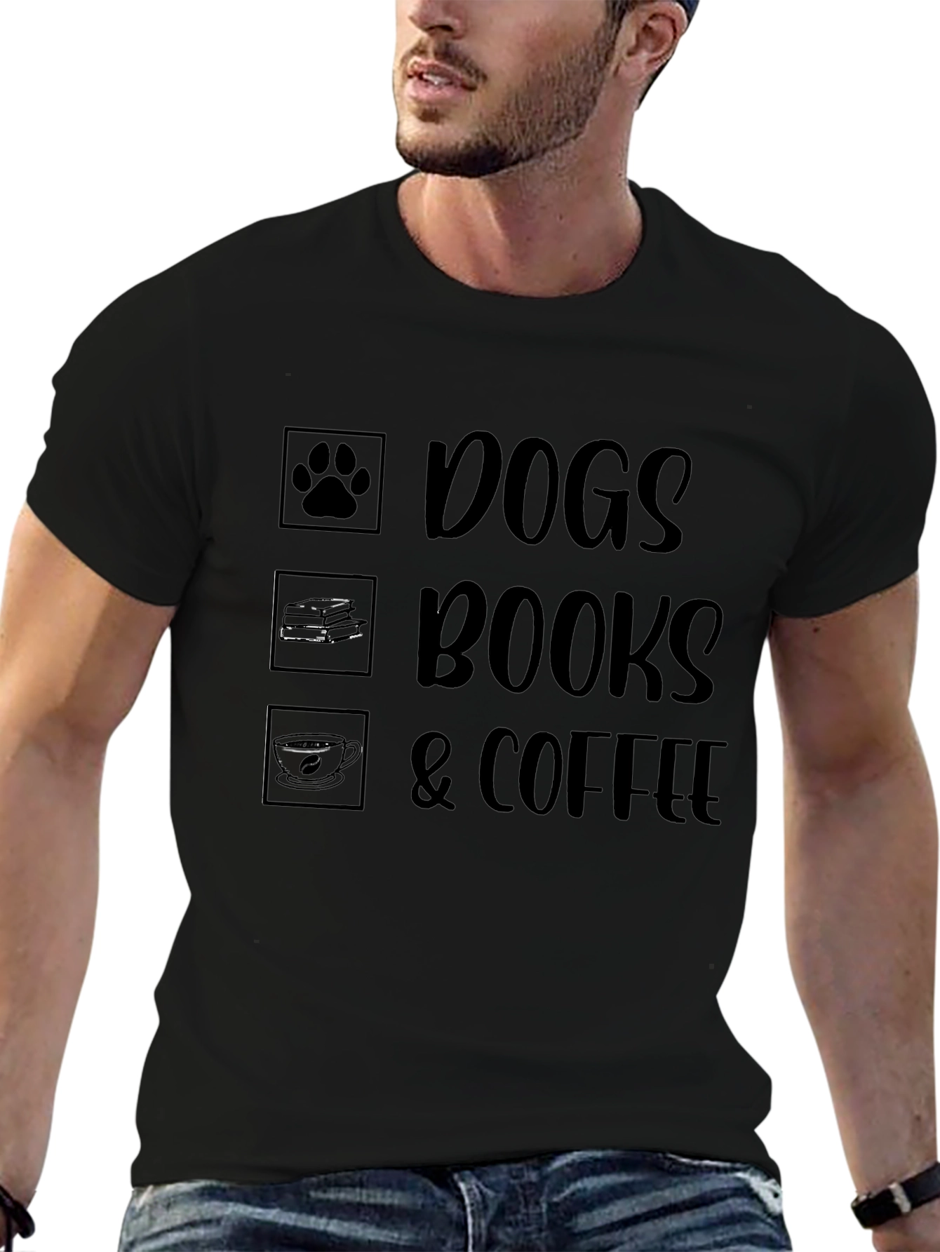 Dogs Books & Coffee T-Shirt - Unisex Black Tee
