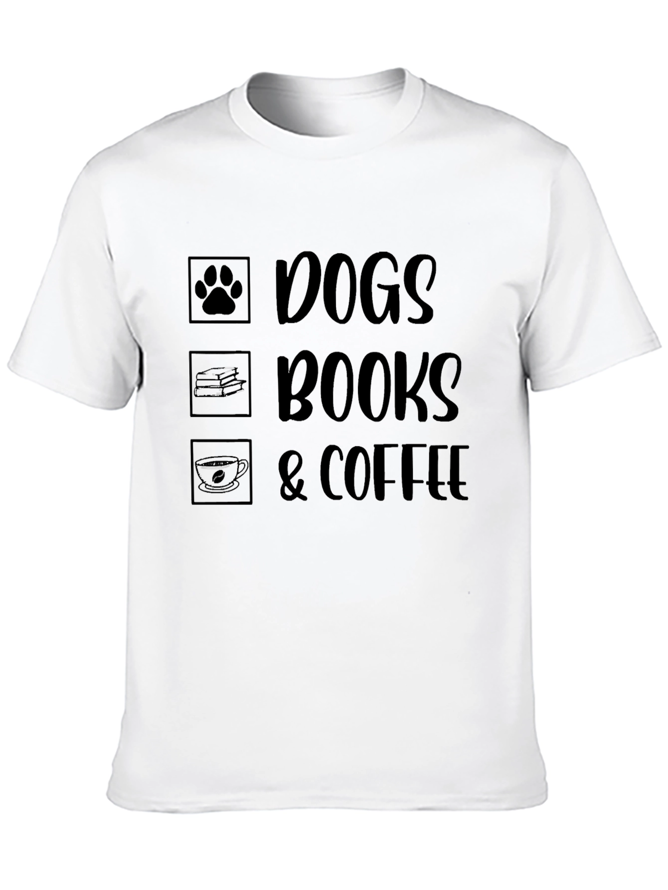 Dogs Books & Coffee T-Shirt - Unisex Black Tee