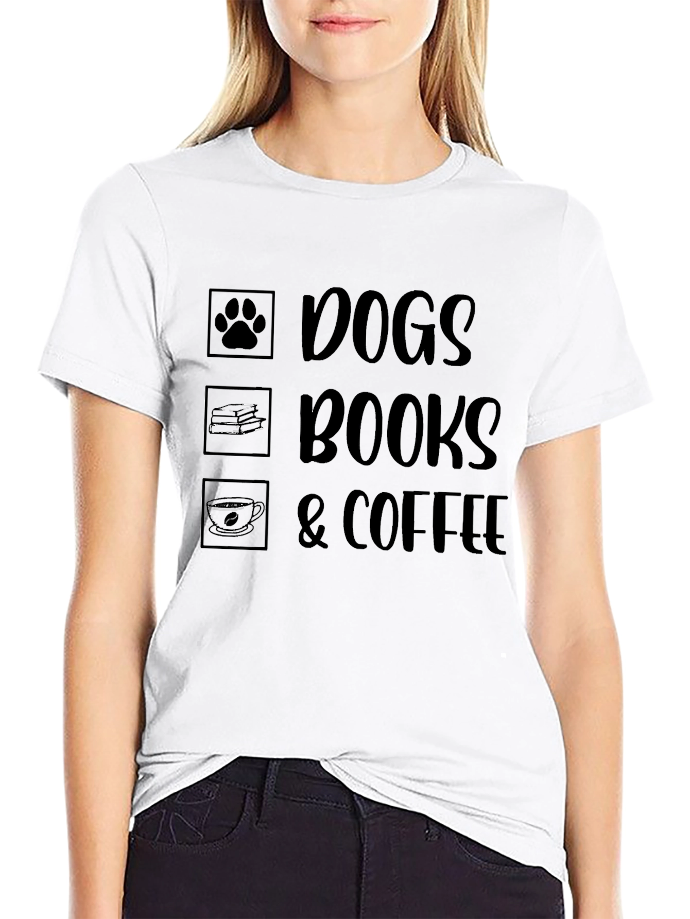 Dogs Books & Coffee T-Shirt - Unisex Black Tee