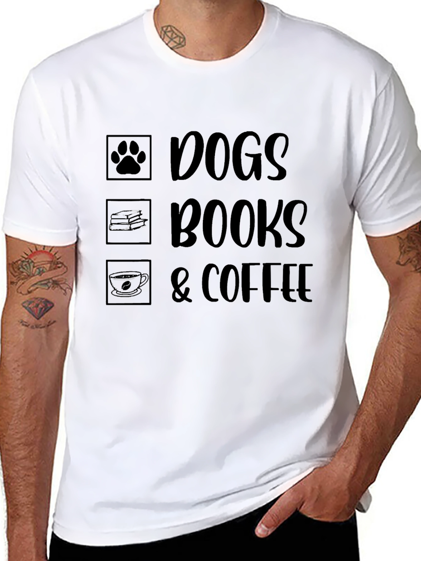 Dogs Books & Coffee T-Shirt - Unisex Black Tee