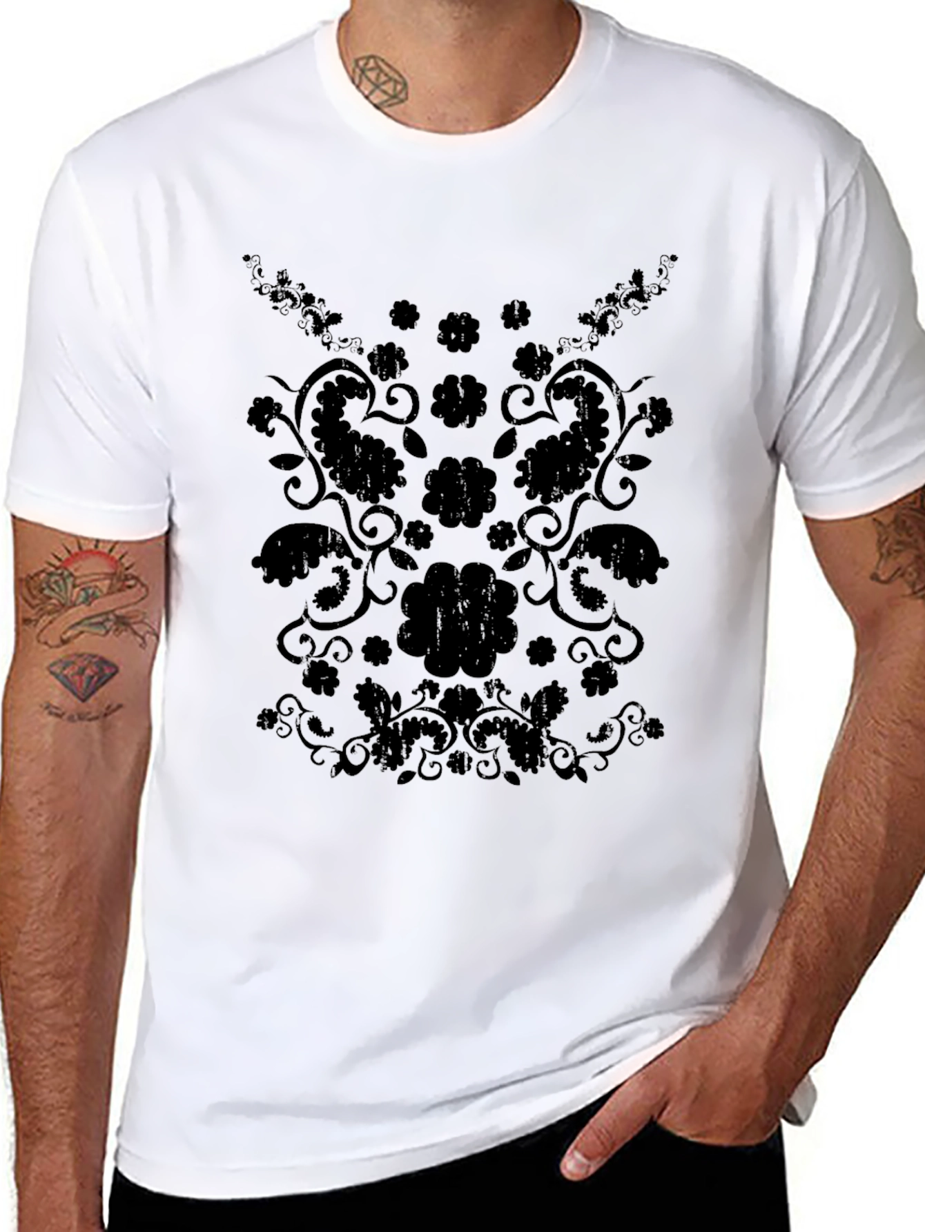 Stylish Black Floral Paisley Graphic Tee