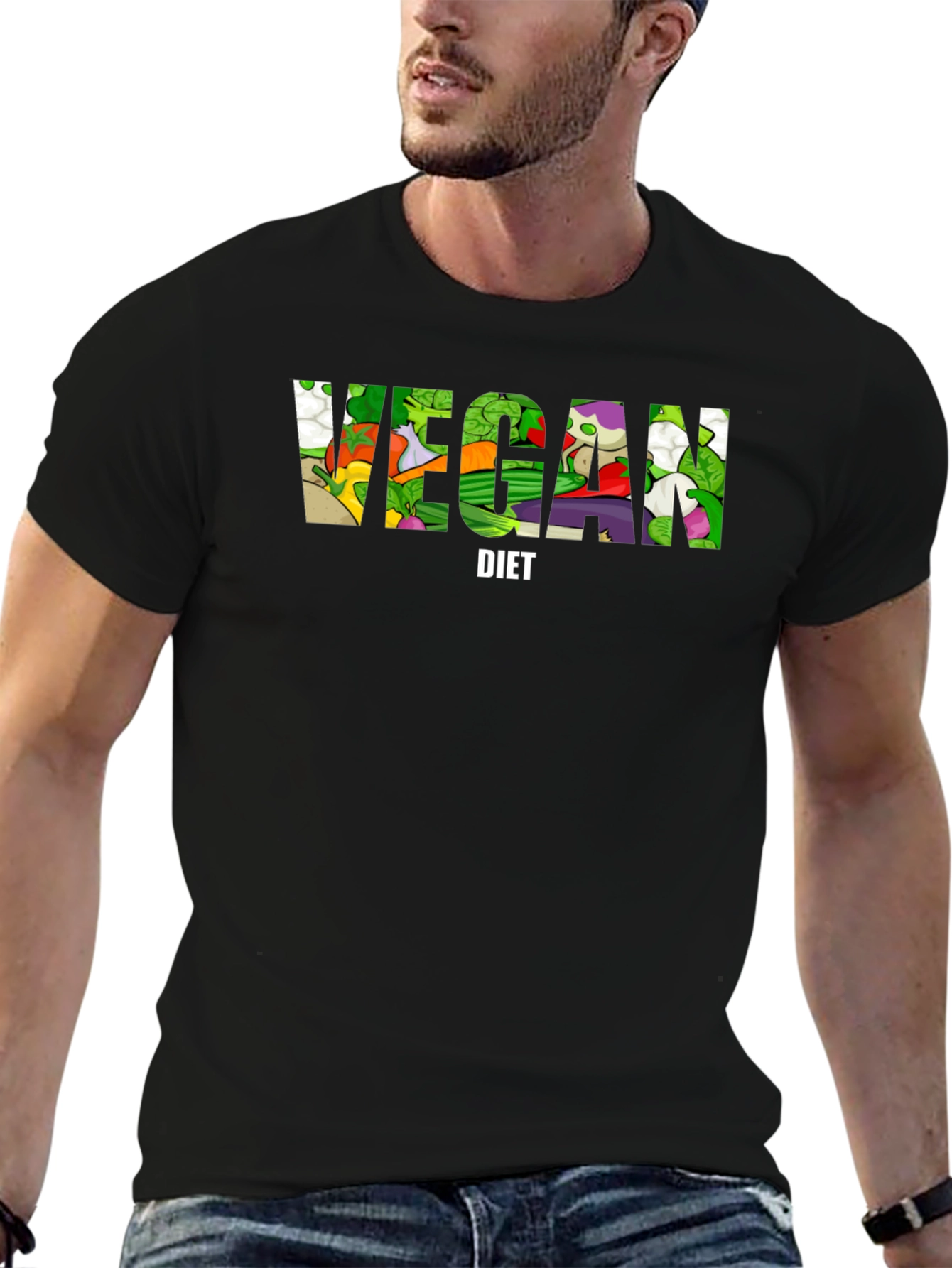 Vegan Diet T-Shirt - Black Cotton Graphic Tee