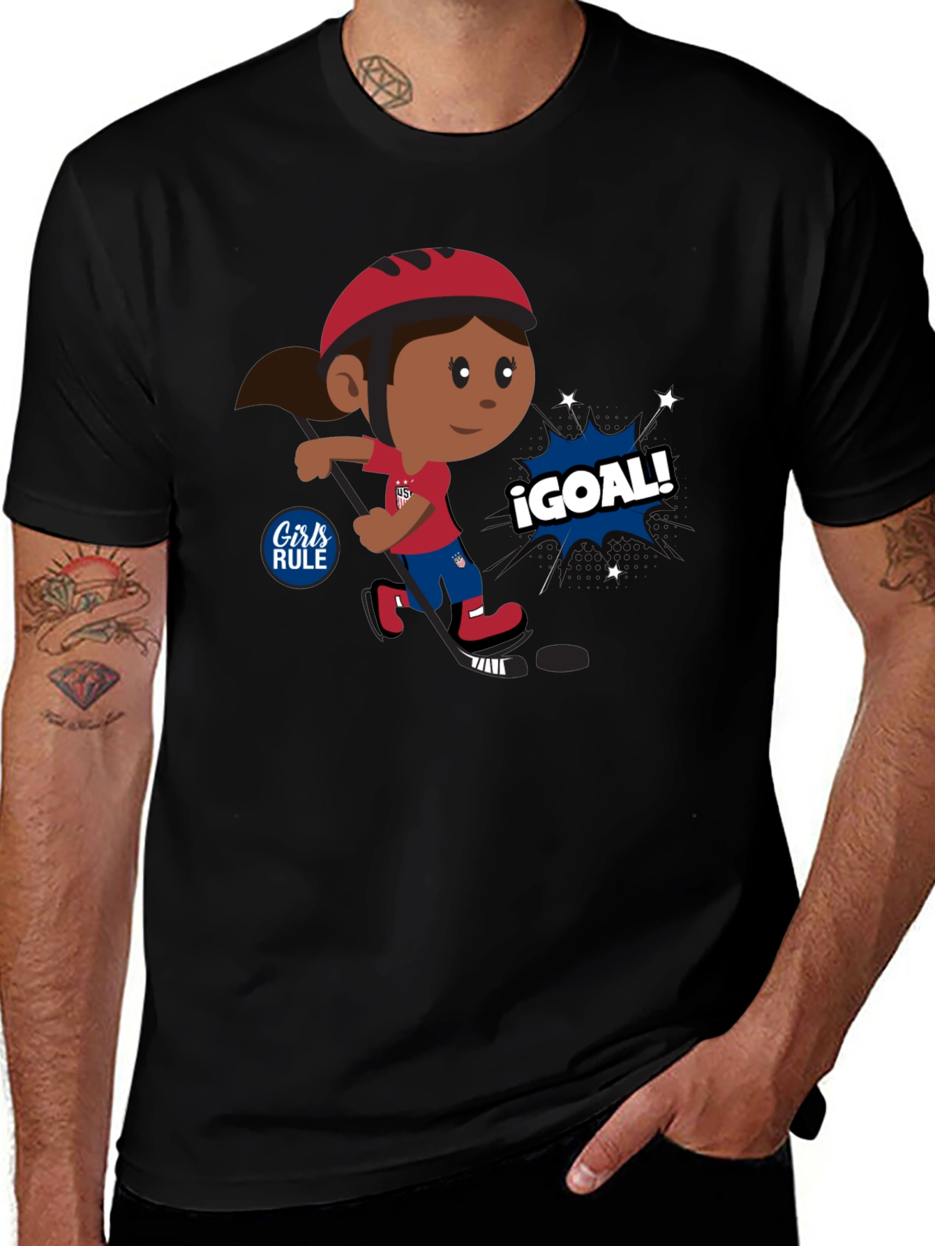 Girls Rule Cartoon Hockey Tee