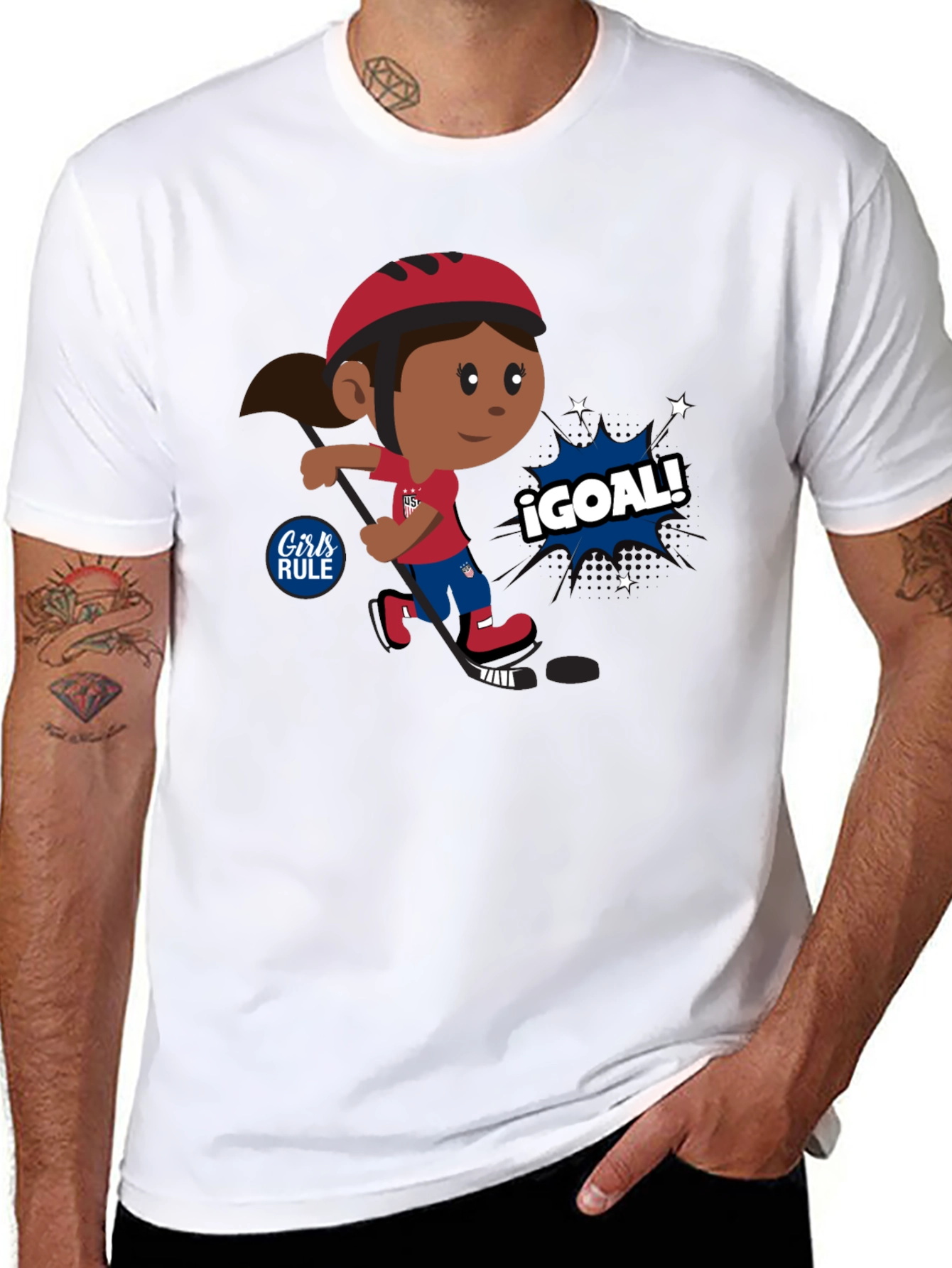Girls Rule Cartoon Hockey Tee