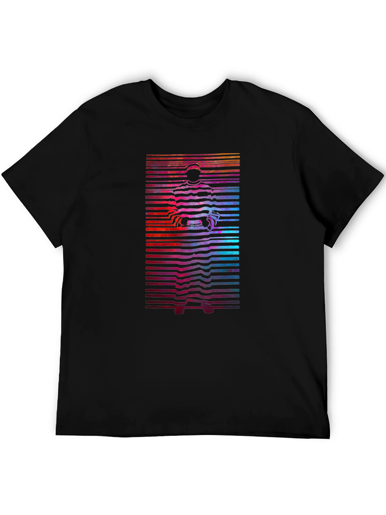 Retro Graphic T-Shirt - Striped Figure Design