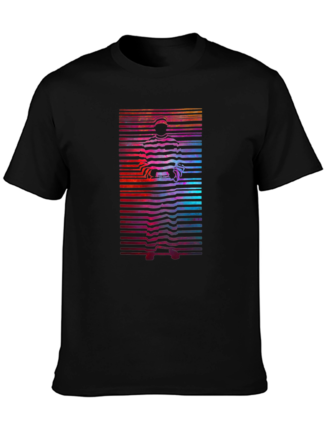 Retro Graphic T-Shirt - Striped Figure Design