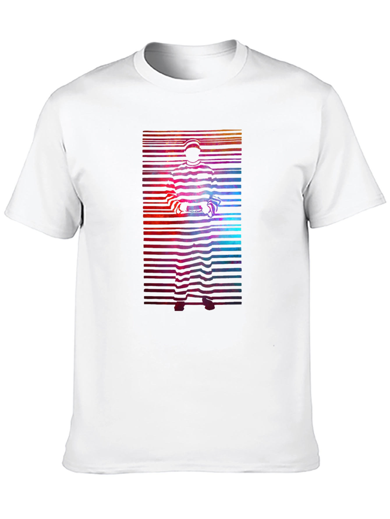 Retro Graphic T-Shirt - Striped Figure Design
