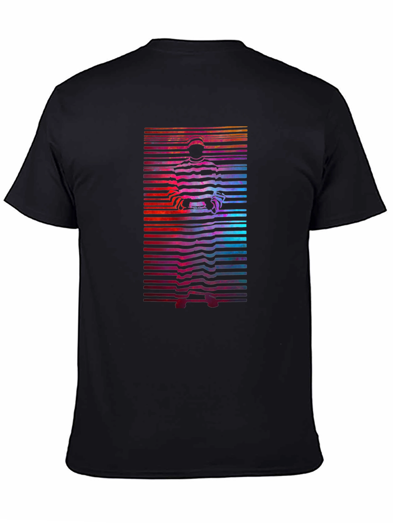 Retro Graphic T-Shirt - Striped Figure Design