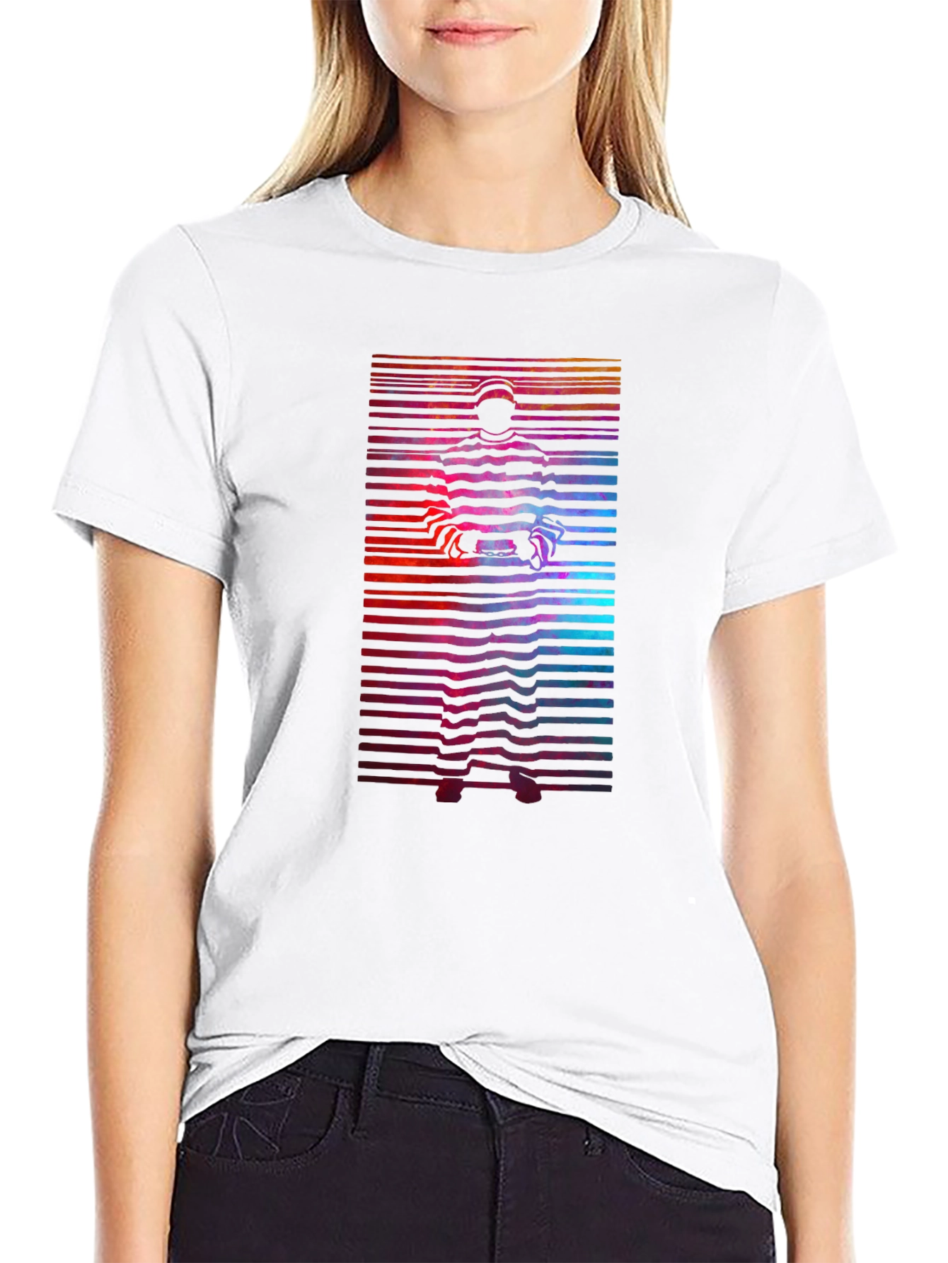 Retro Graphic T-Shirt - Striped Figure Design