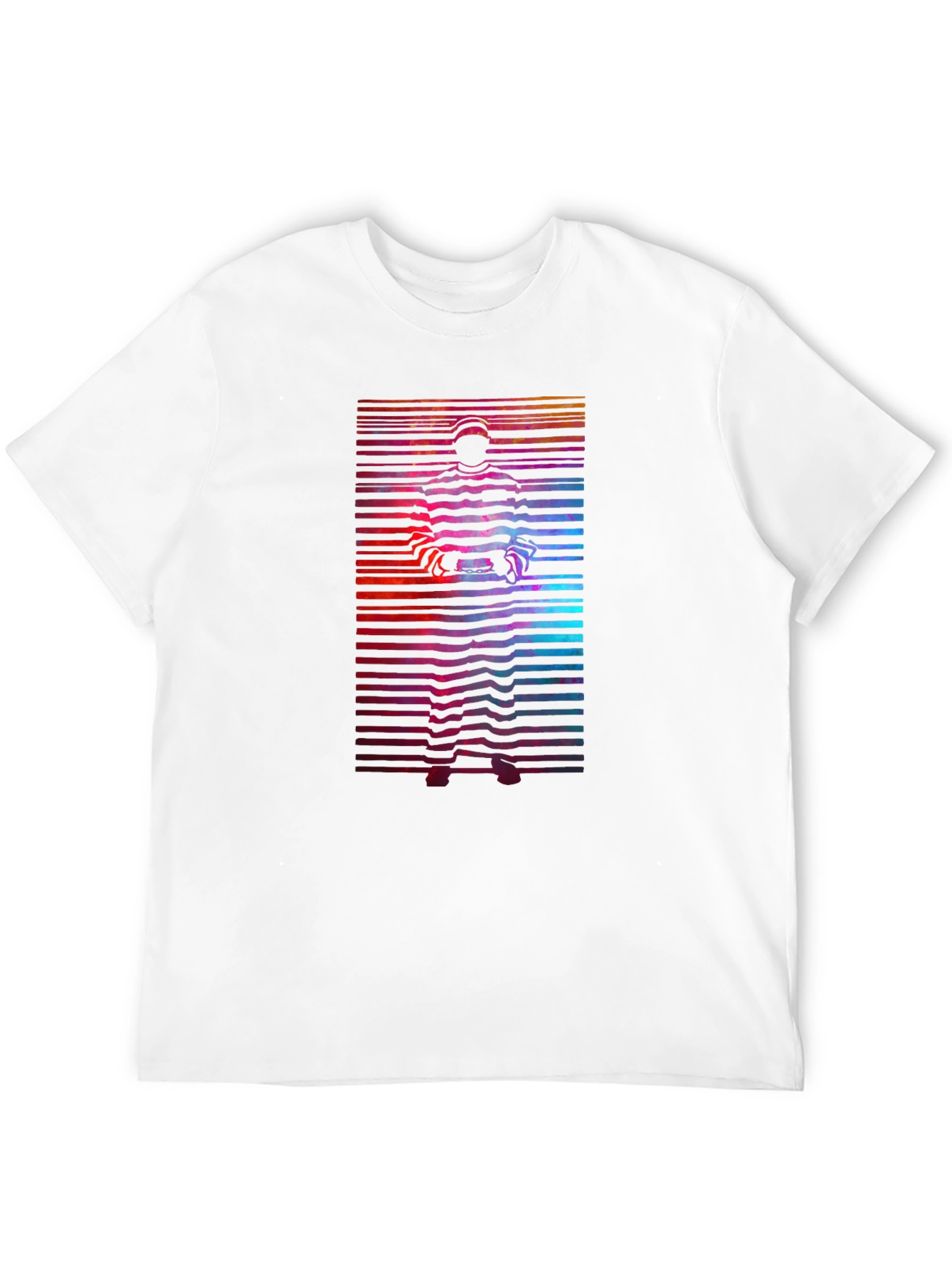 Retro Graphic T-Shirt - Striped Figure Design