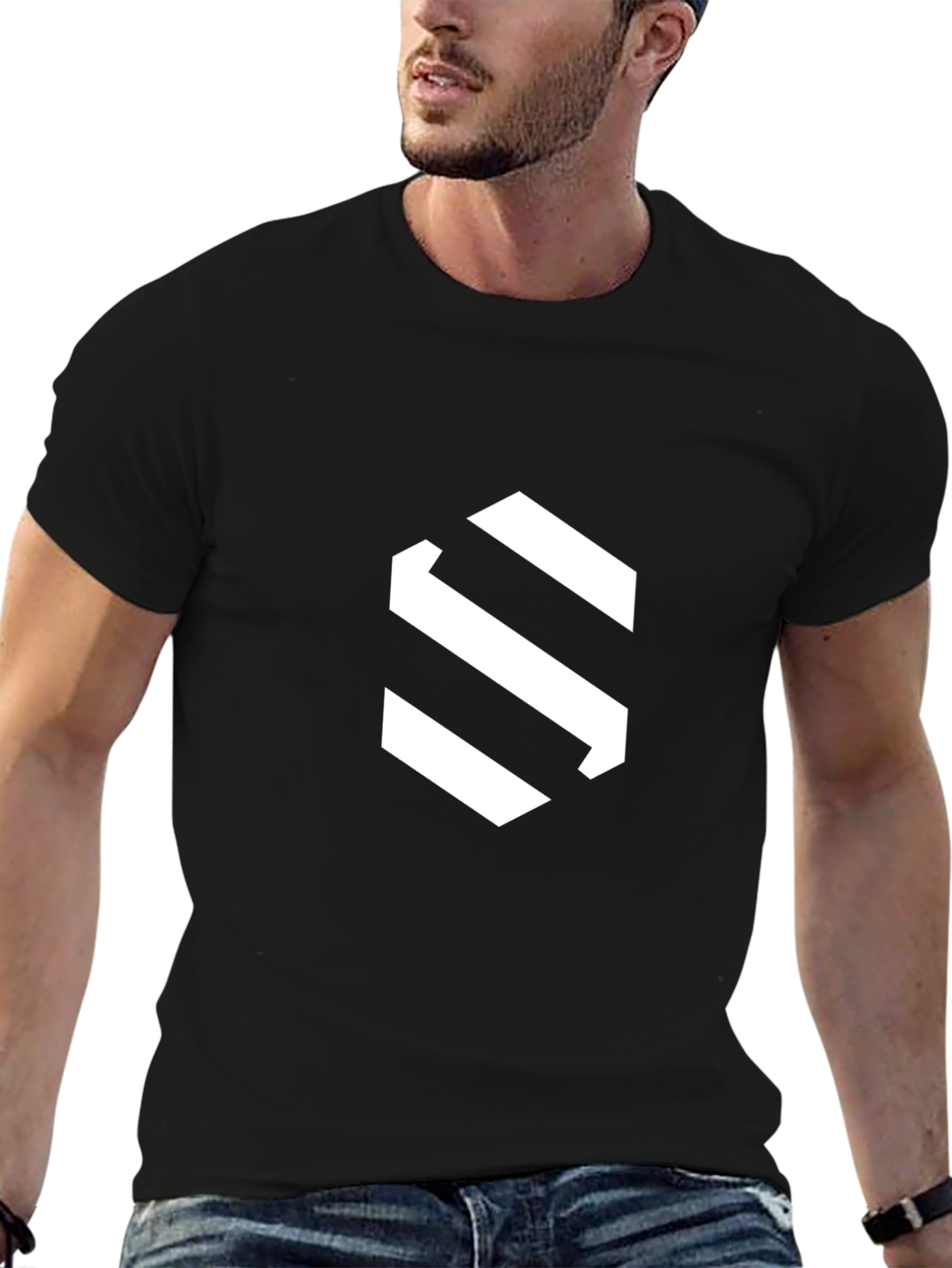 Modern Black Tee with Geometric S Logo
