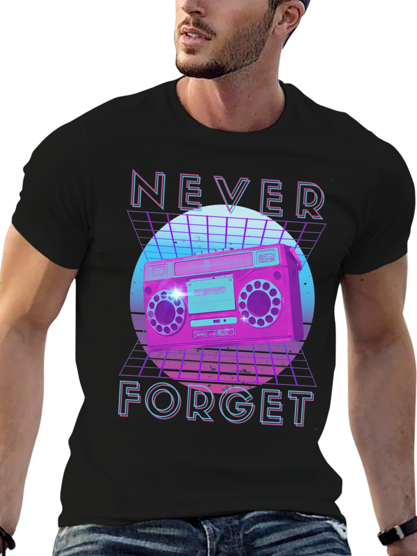 Retro Boombox Graphic Tee - Never Forget Nostalgia