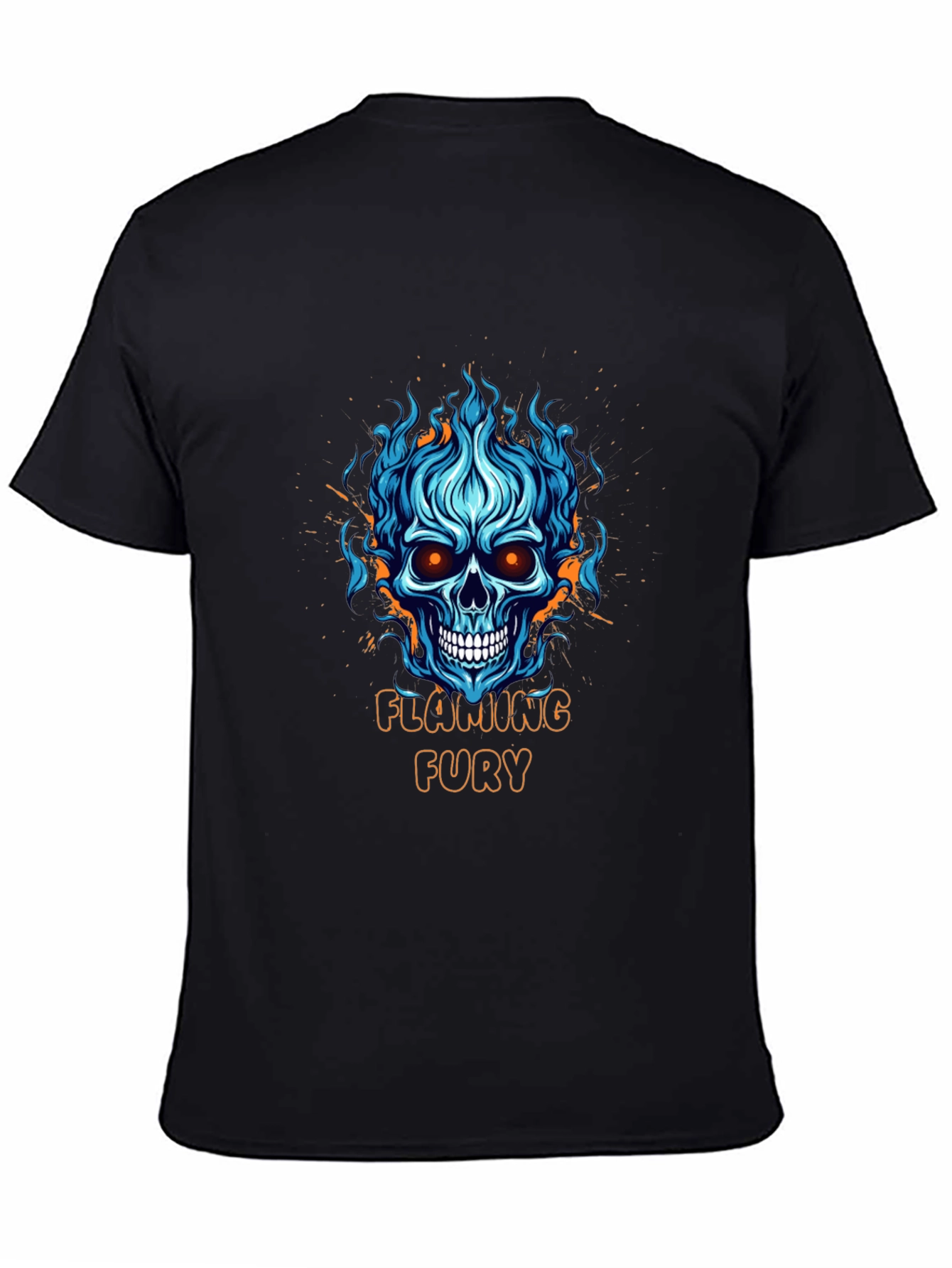 Flaming Fury Skull Graphic Black T-Shirt