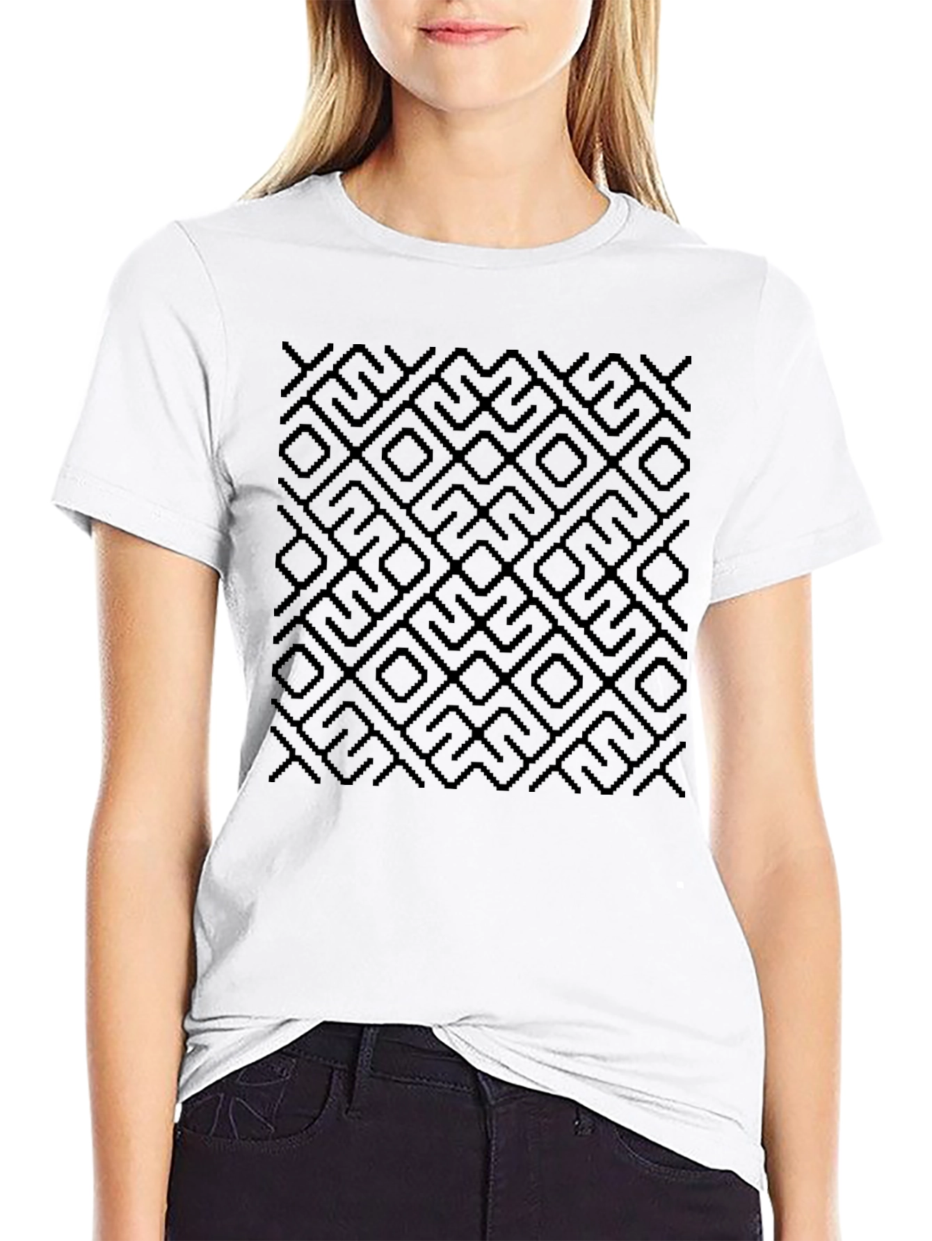 Black Patterned Crew Neck T-Shirt