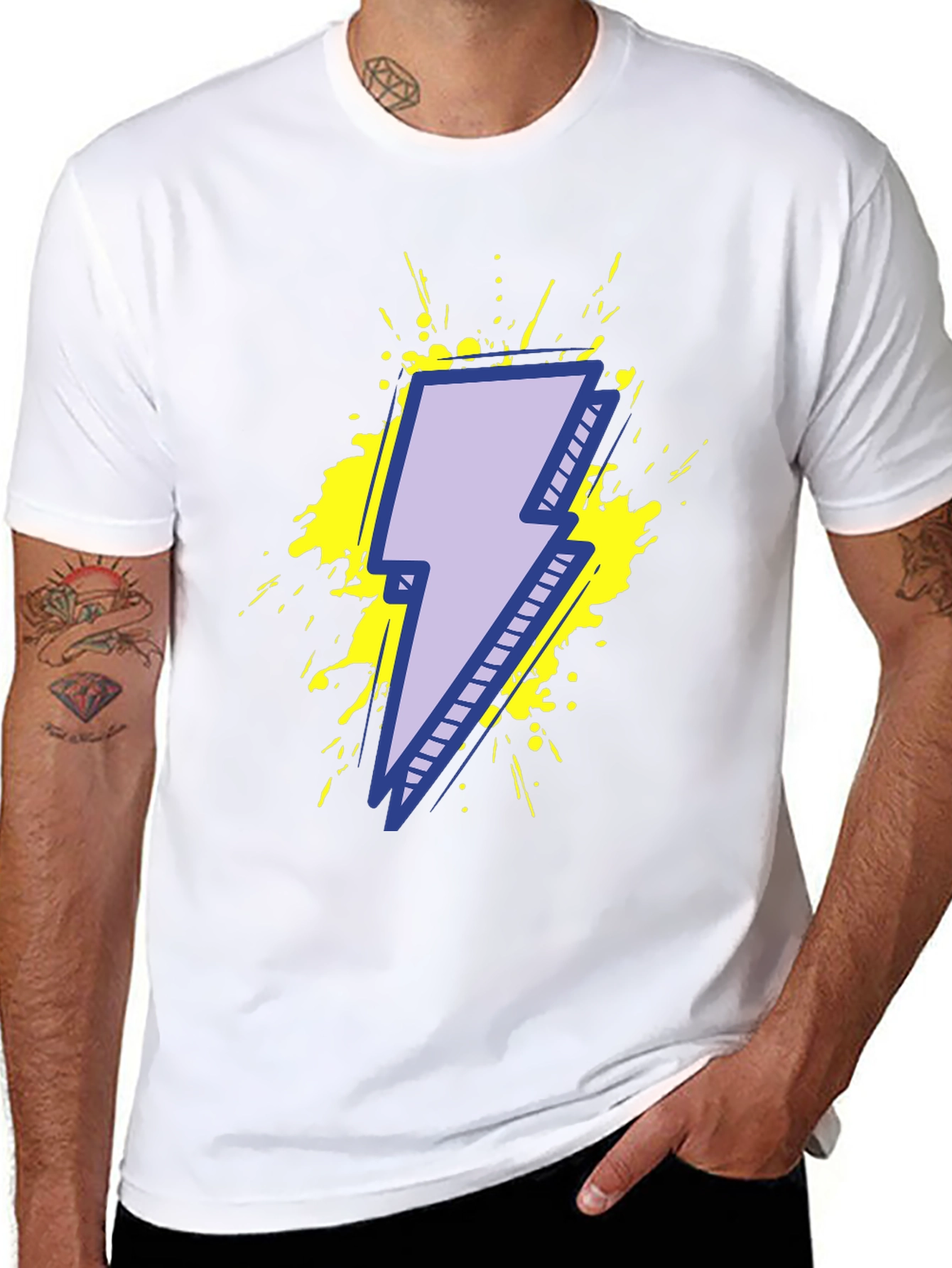 Lightning Bolt Graphic Tee - Black Cotton T-Shirt