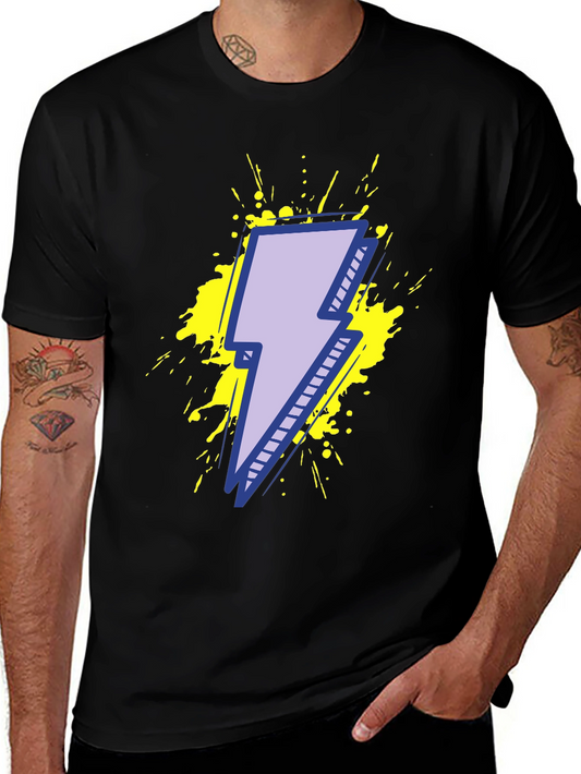 Lightning Bolt Graphic Tee - Black Cotton T-Shirt