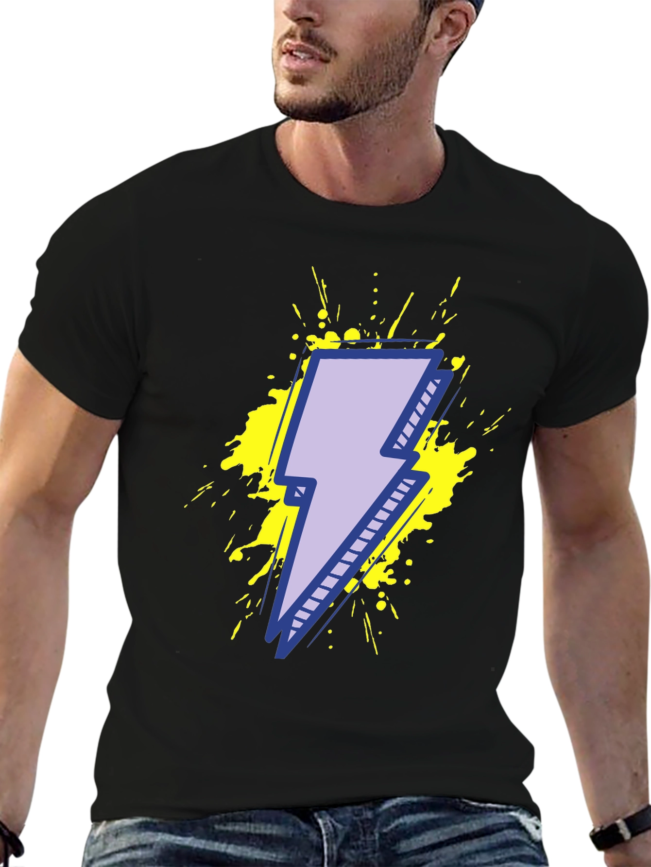 Lightning Bolt Graphic Tee - Black Cotton T-Shirt