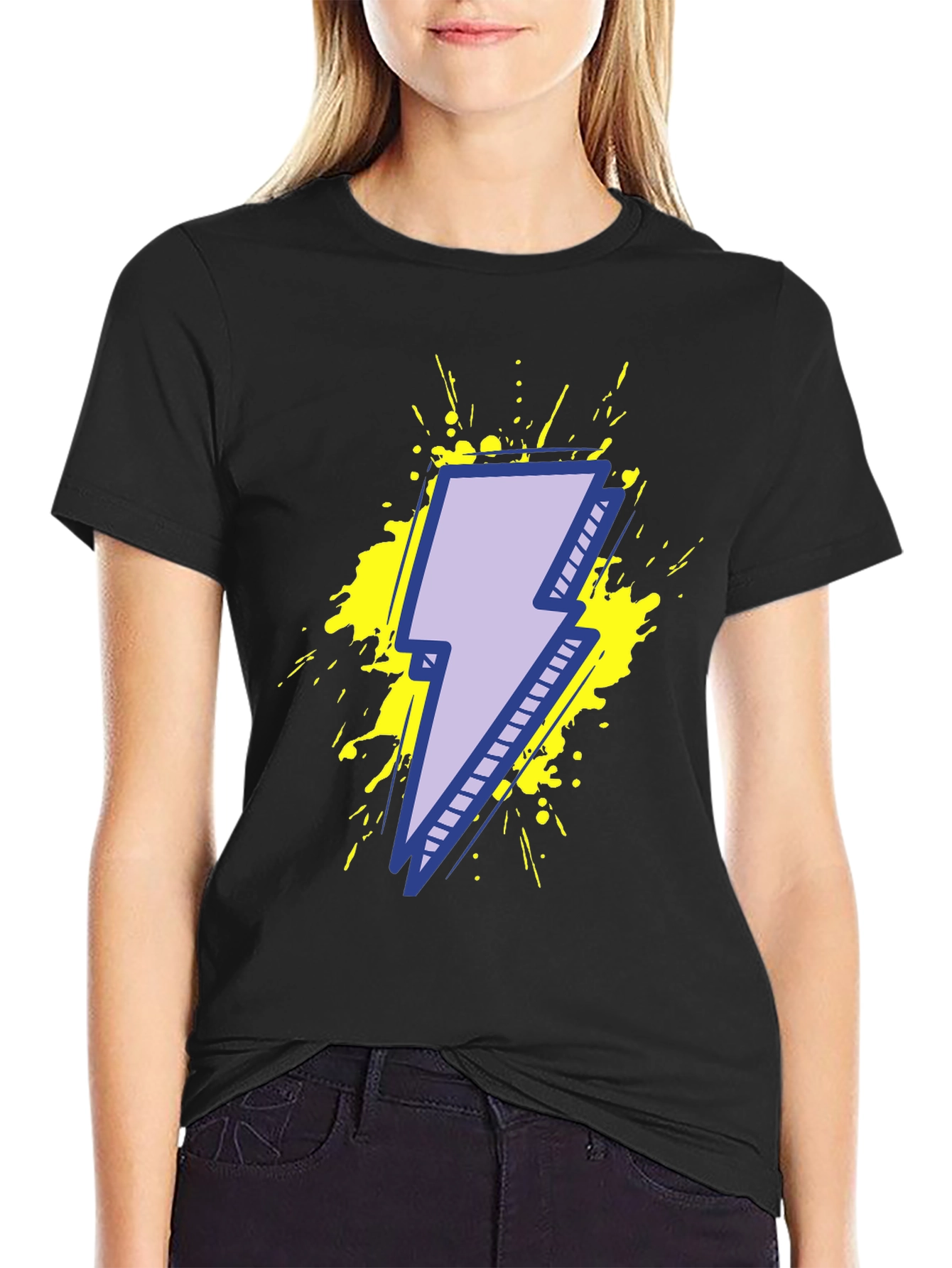 Lightning Bolt Graphic Tee - Black Cotton T-Shirt