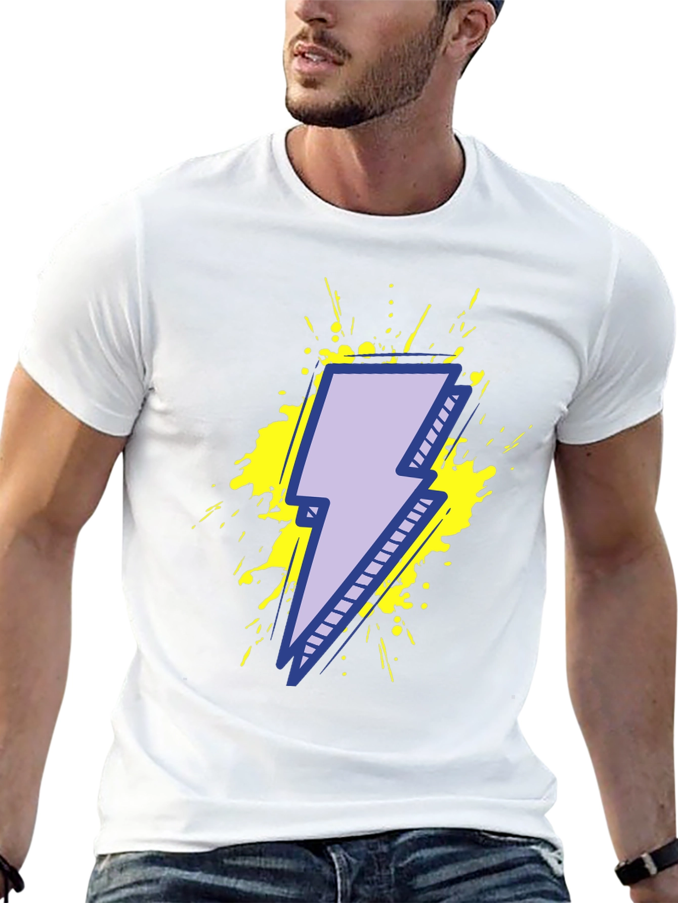 Lightning Bolt Graphic Tee - Black Cotton T-Shirt