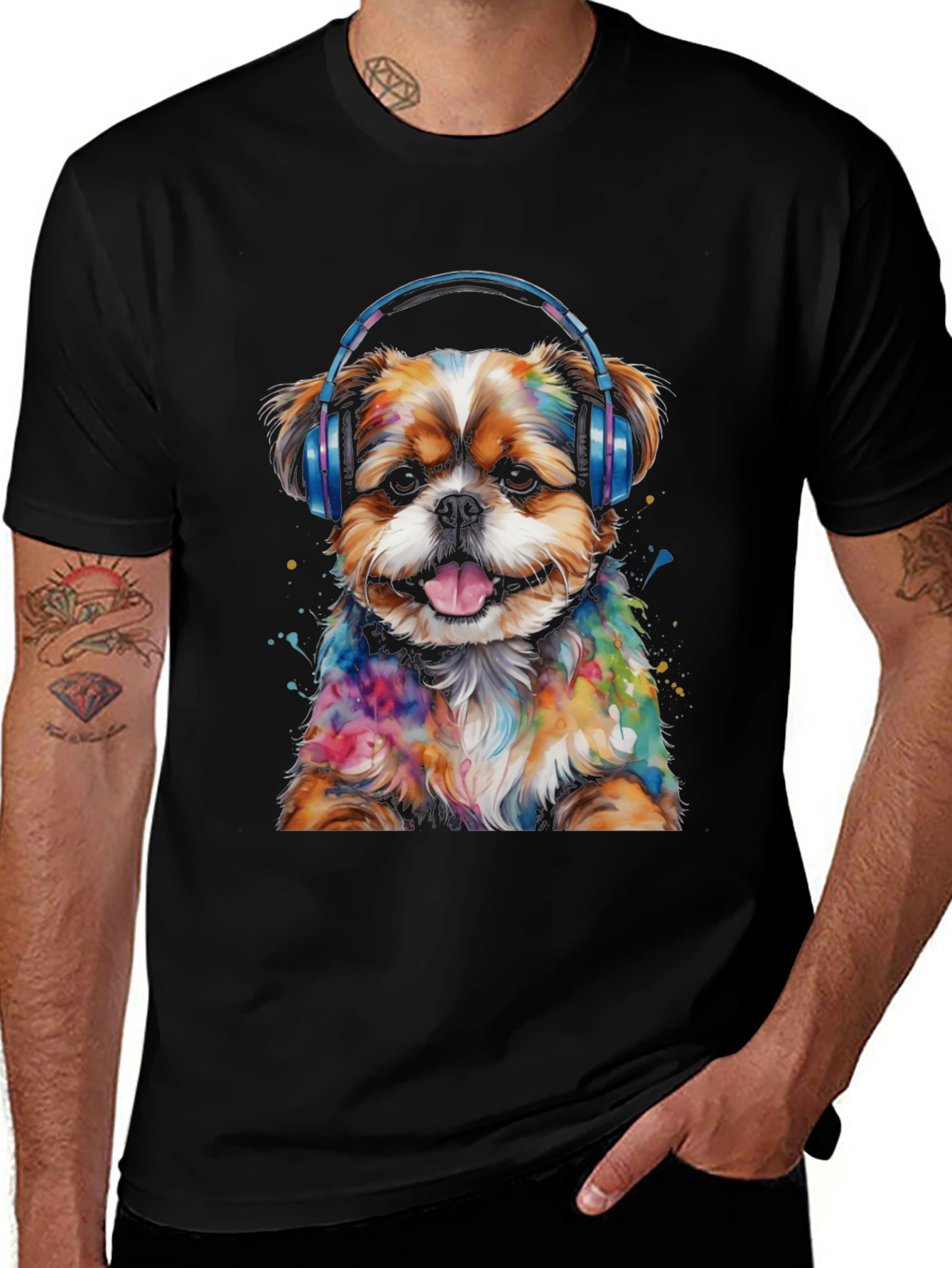 Dog with Headphones Graphic Tee