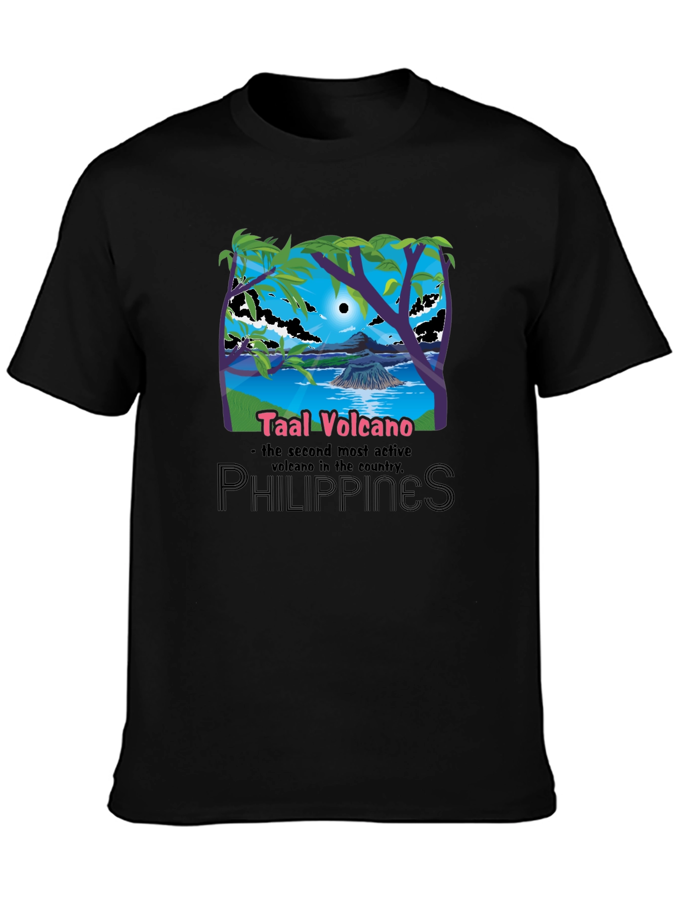 Taal Volcano Philippines Black Graphic T-Shirt