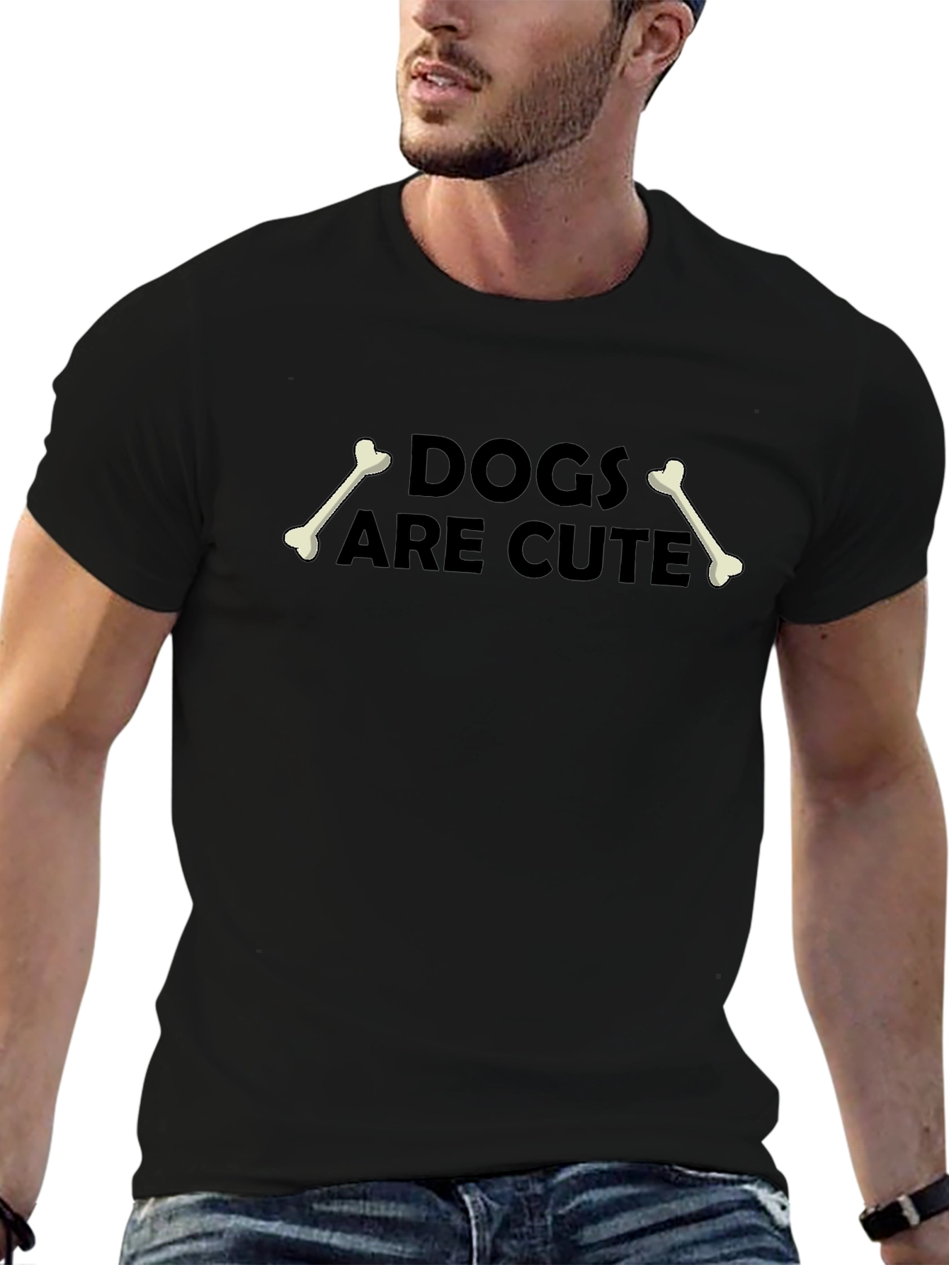Dogs Are Cute T-Shirt - Black Crew Neck Tee