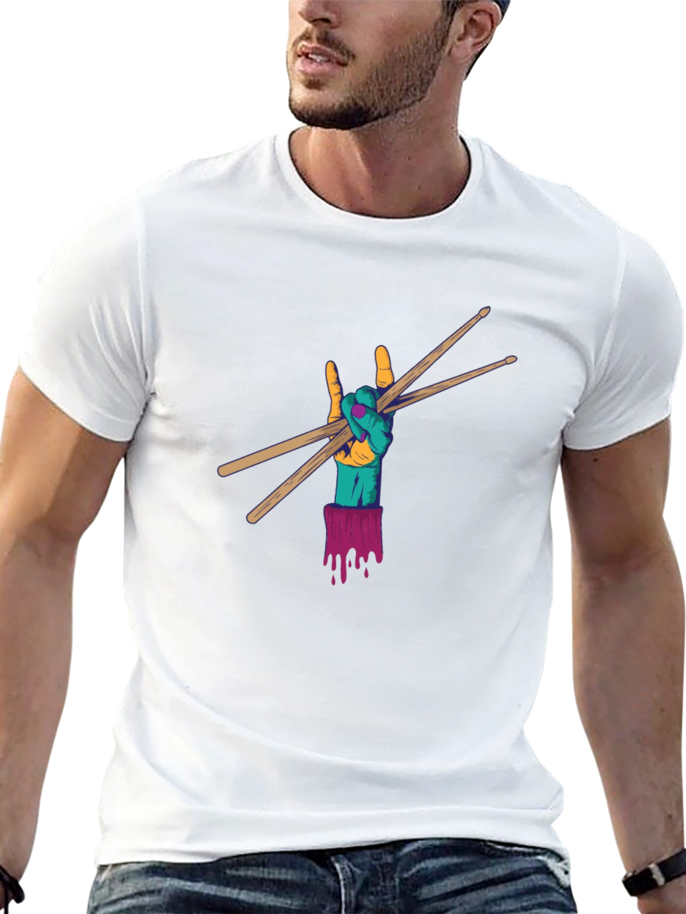 Rock Hand Drum Sticks Graphic Tee