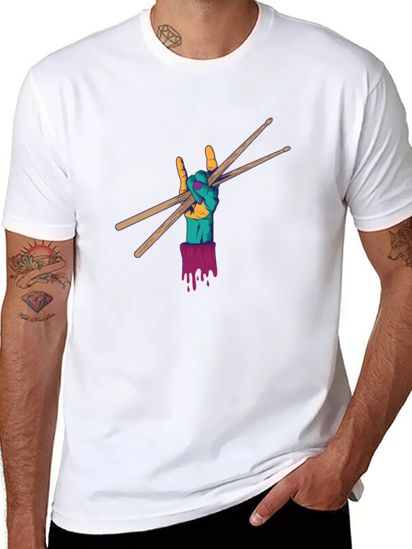 Rock Hand Drum Sticks Graphic Tee