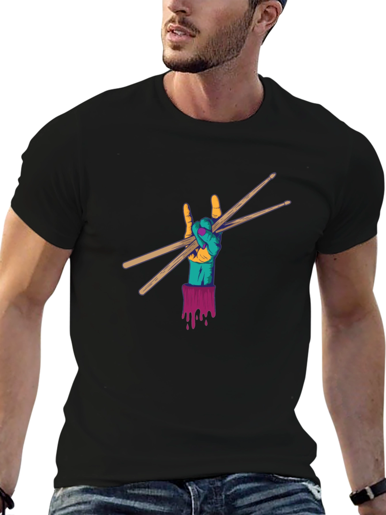 Rock Hand Drum Sticks Graphic Tee