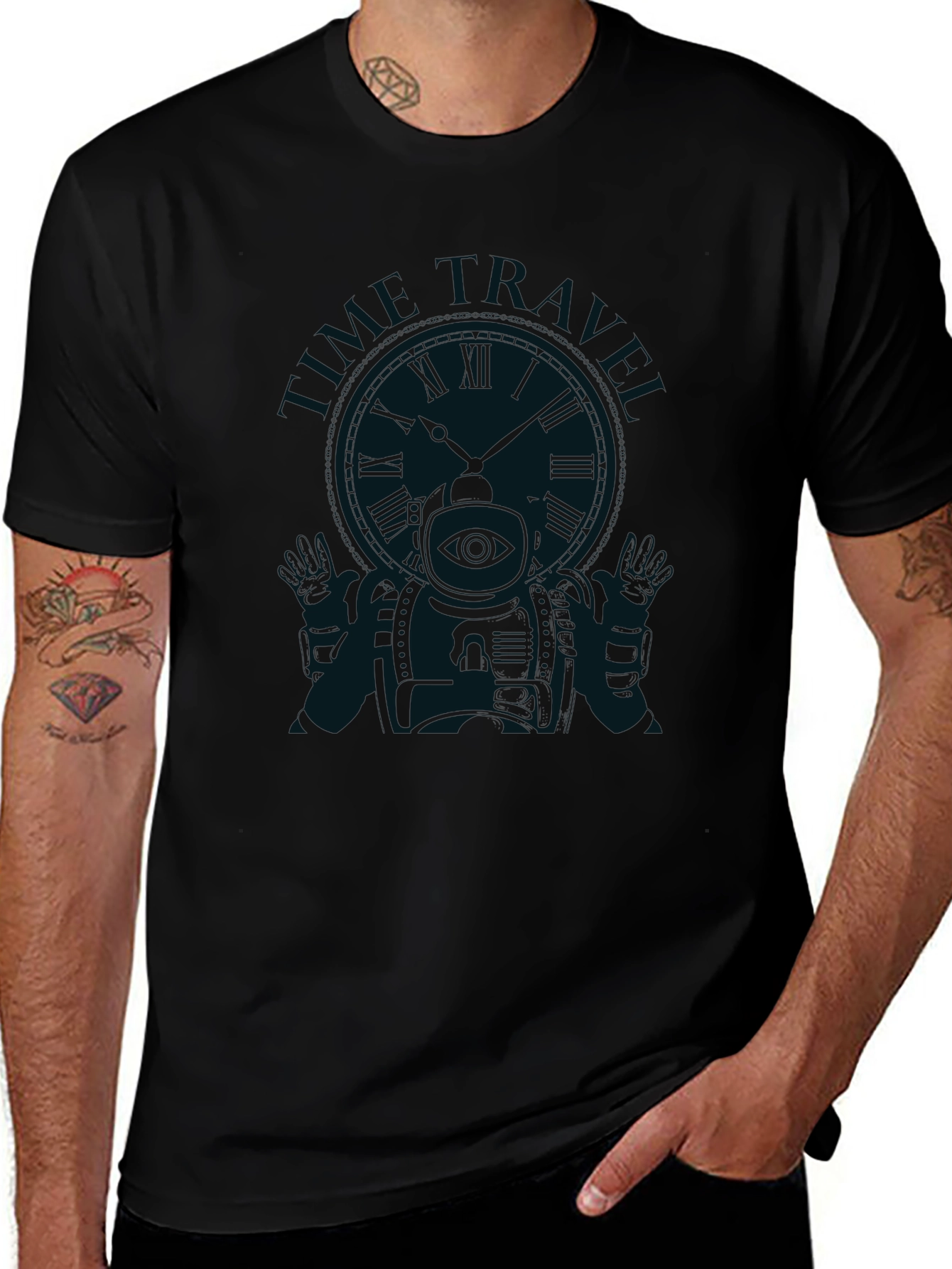 Time Traveler Graphic Tee - Black Cotton T-Shirt