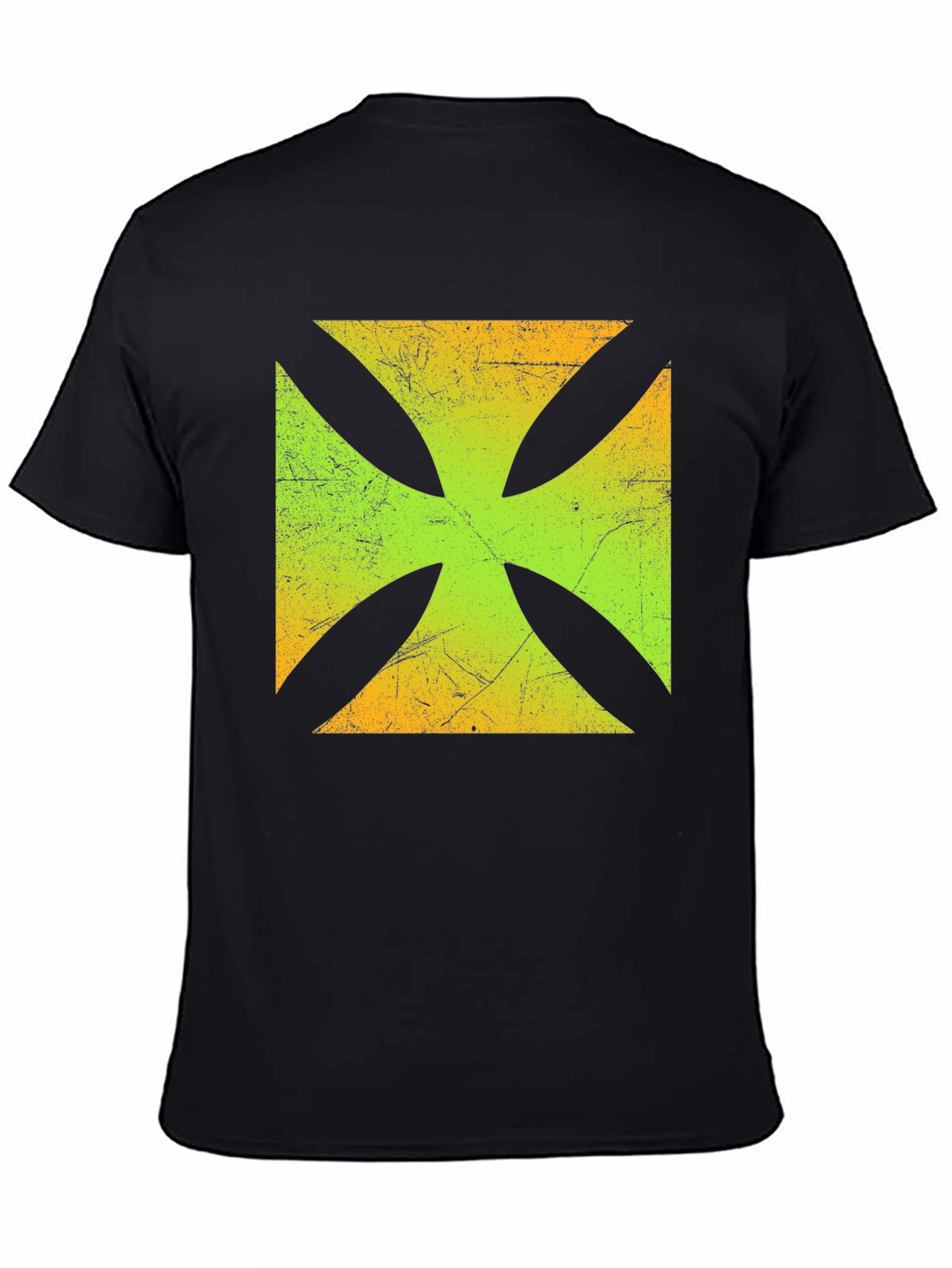 Distressed Malteser Cross Graphic T-Shirt - Black