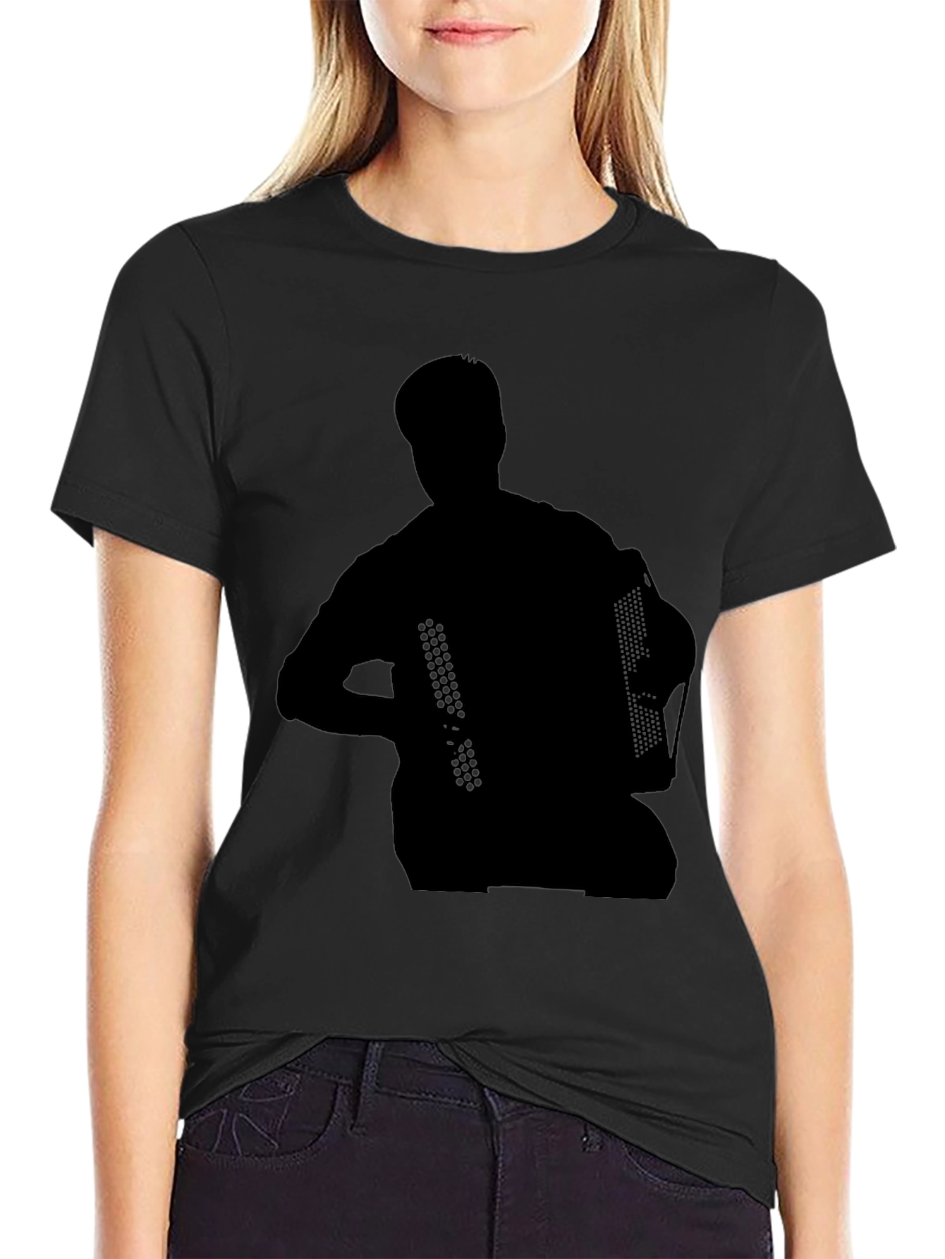 Accordion Silhouette Graphic T-Shirt - Black