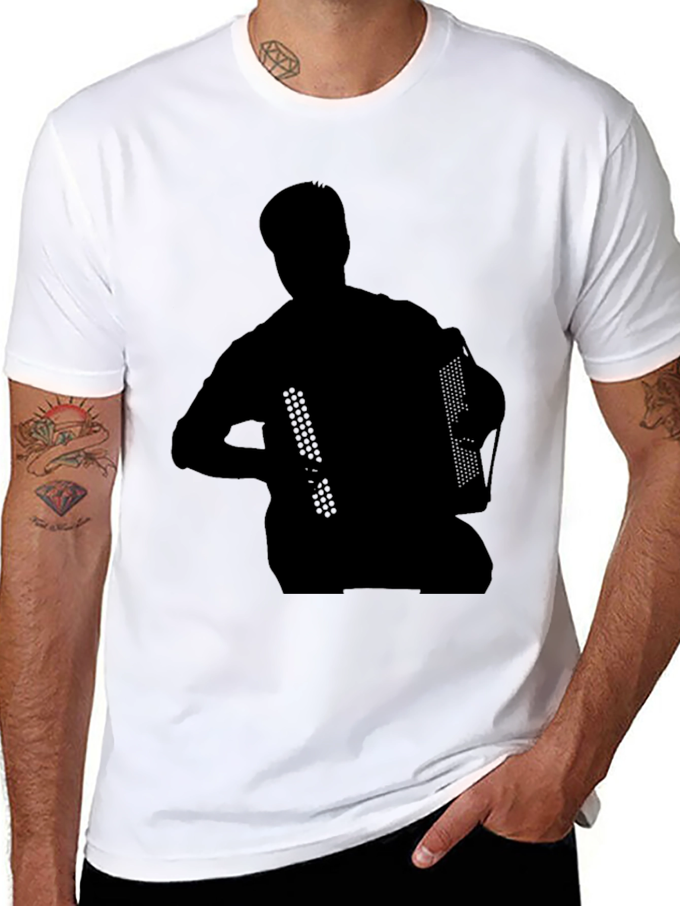 Accordion Silhouette Graphic T-Shirt - Black