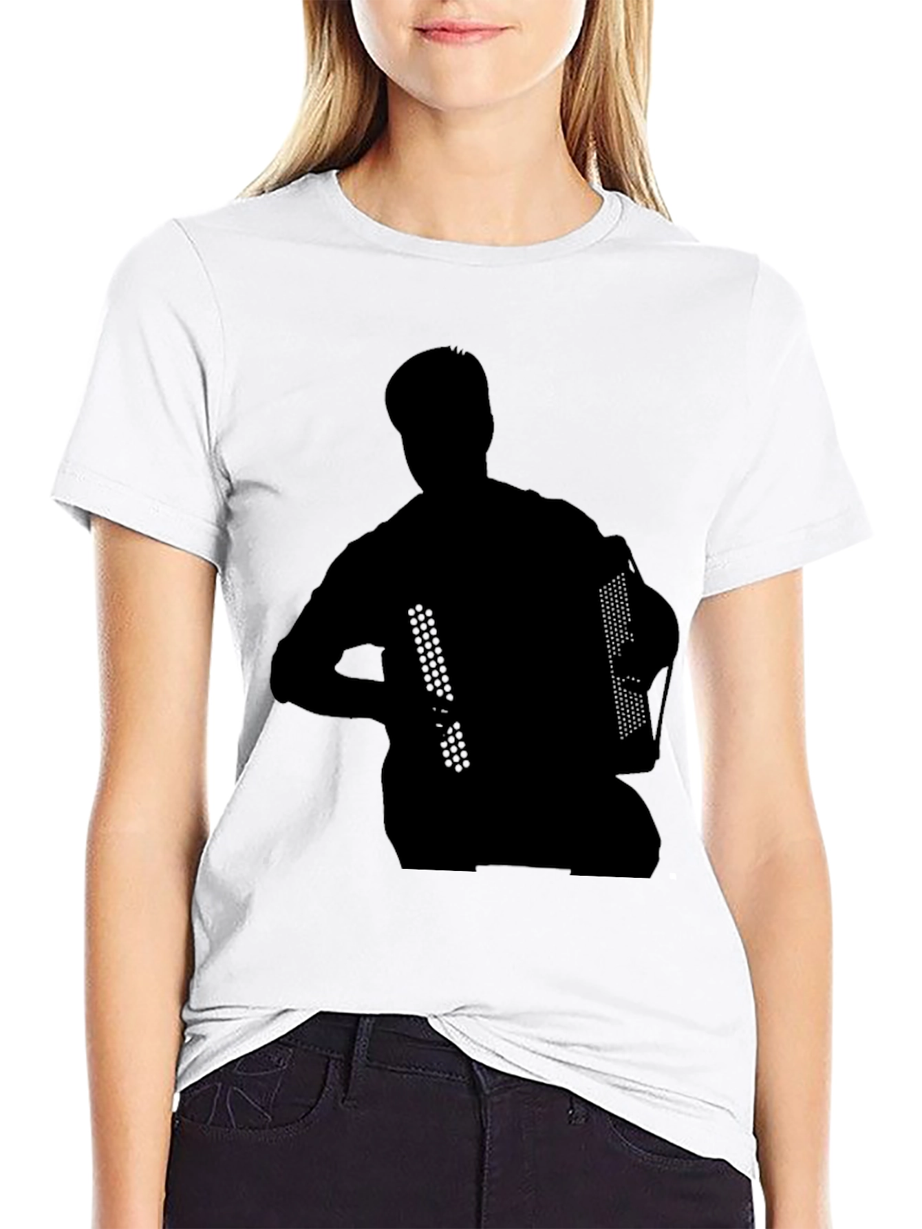 Accordion Silhouette Graphic T-Shirt - Black