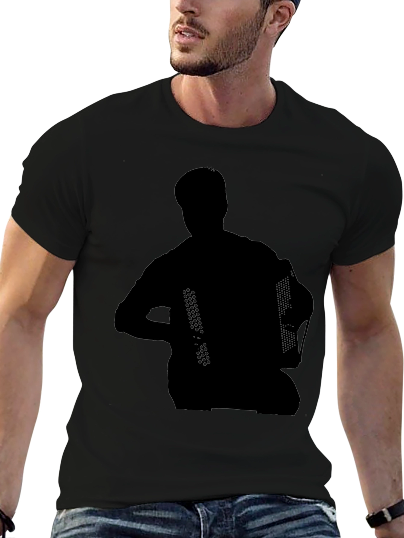 Accordion Silhouette Graphic T-Shirt - Black