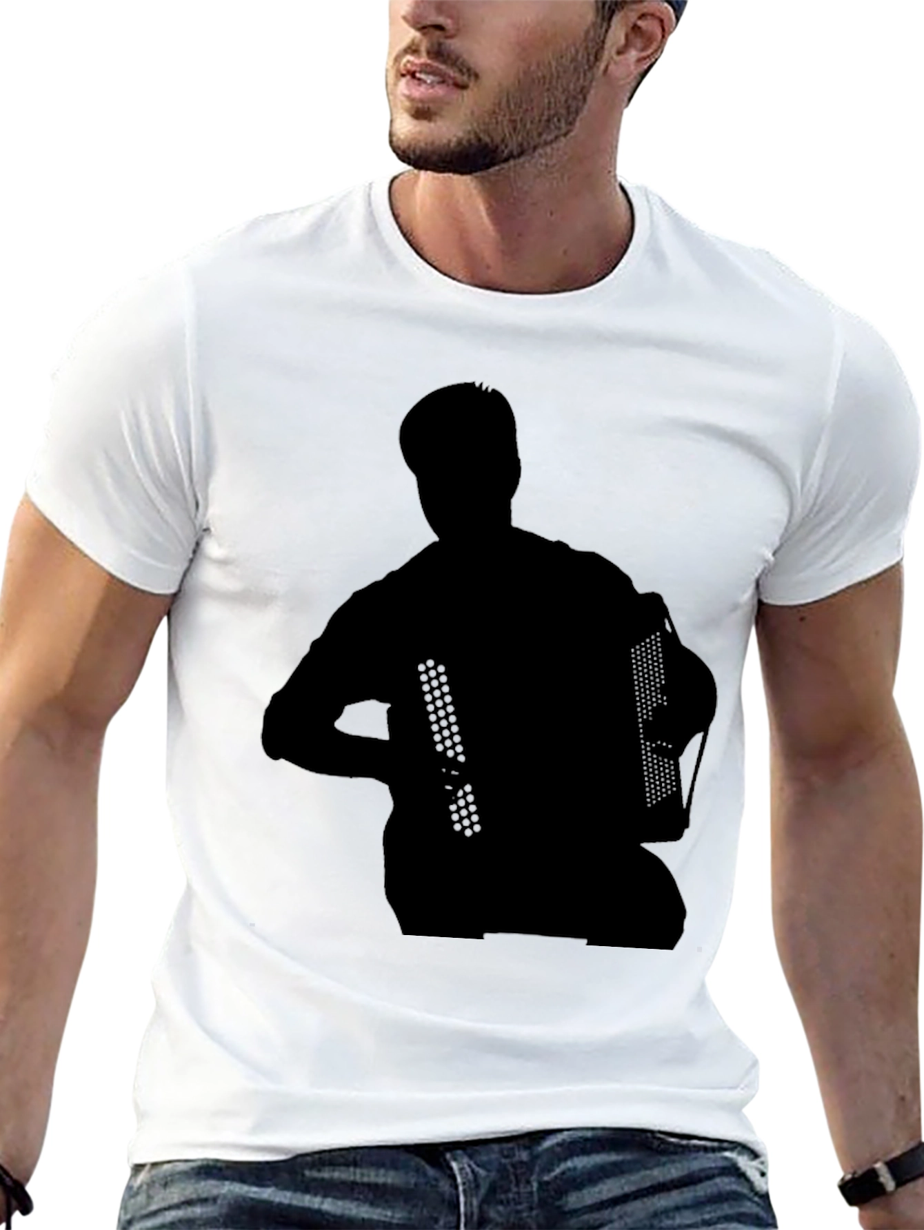Accordion Silhouette Graphic T-Shirt - Black