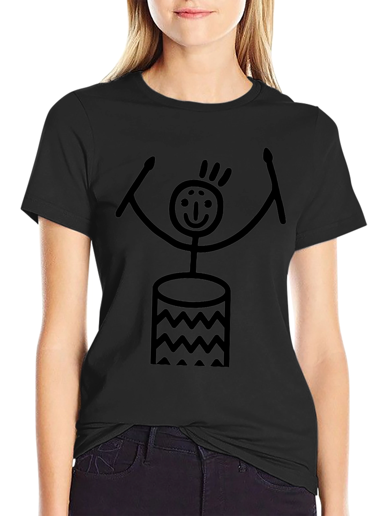 Drummer Stick Figure Graphic Tee