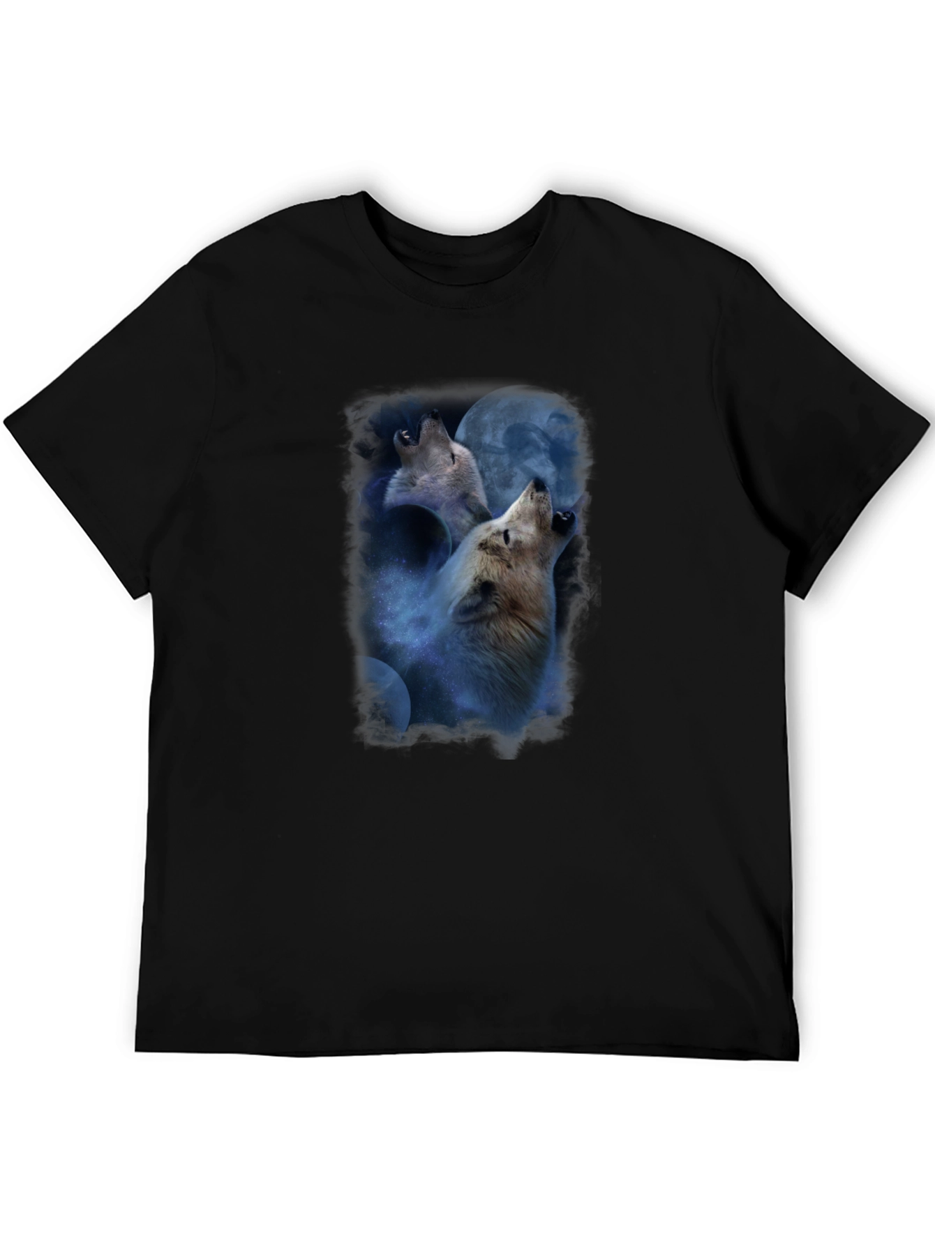 Wolves Howling at Moon Graphic Tee - Black