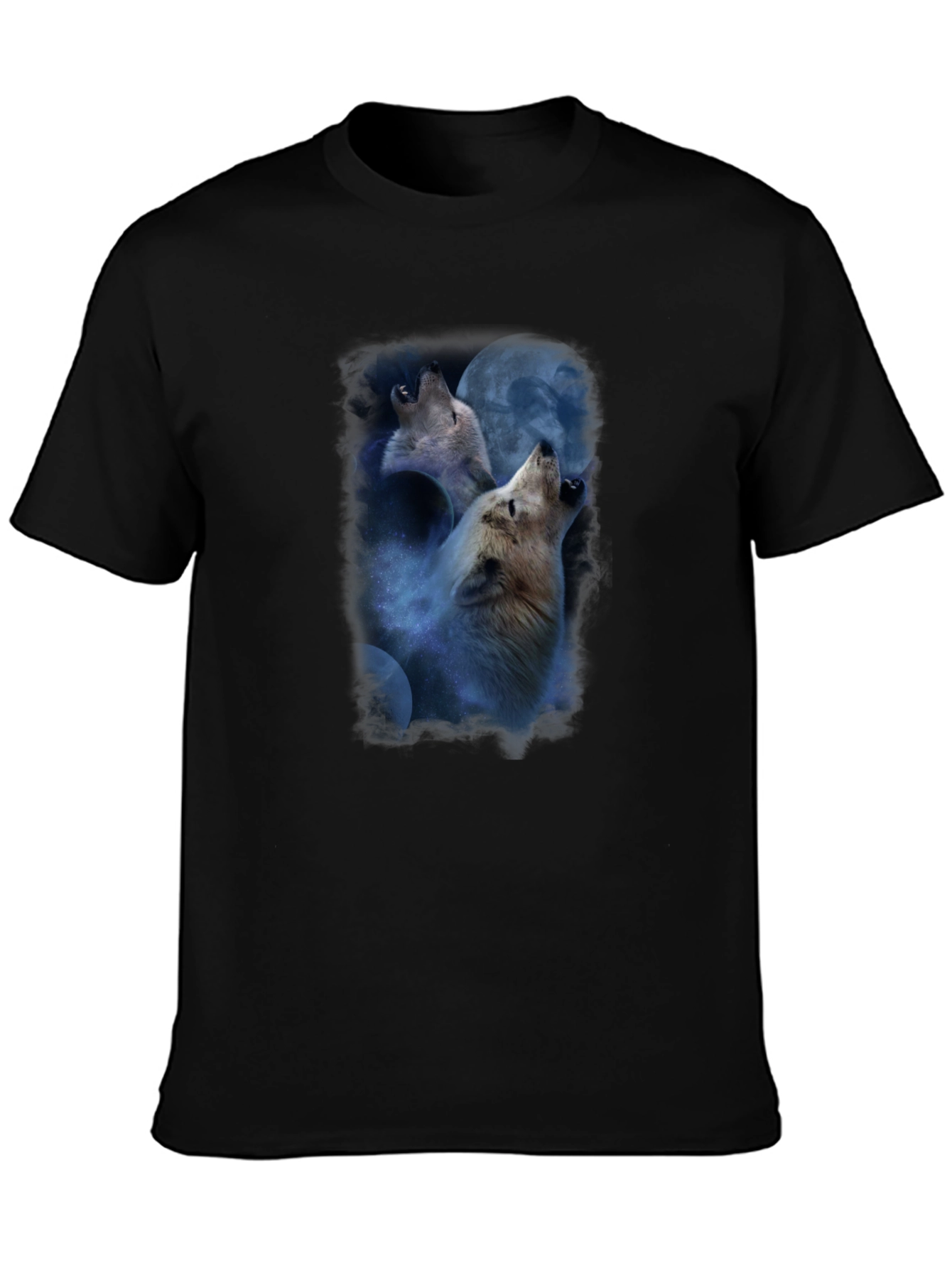 Wolves Howling at Moon Graphic Tee - Black