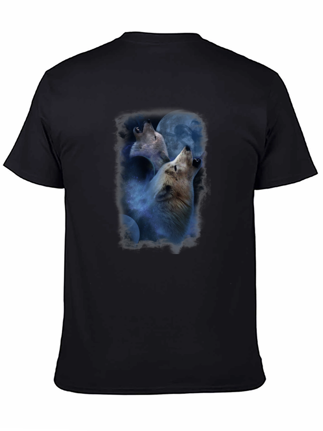 Wolves Howling at Moon Graphic Tee - Black