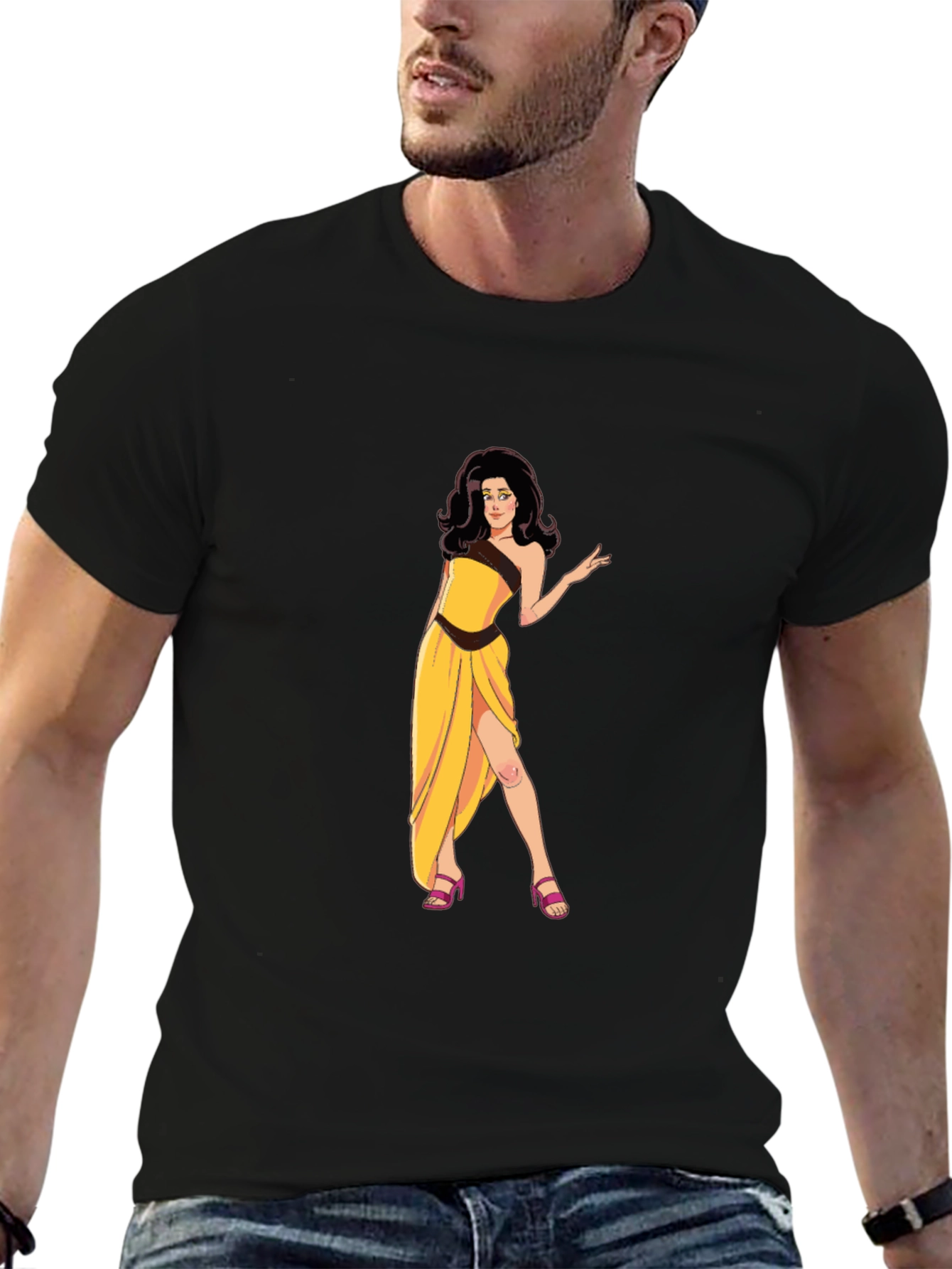 Cartoon Graphic Print Black T-Shirt