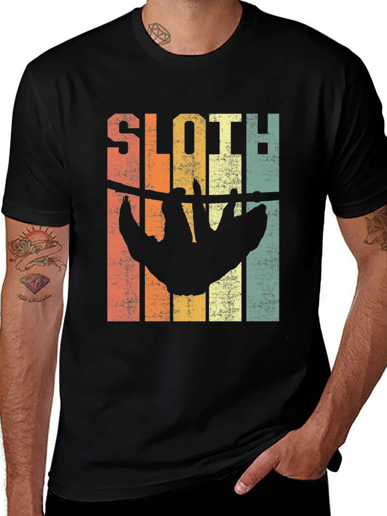 Retro Sloth Graphic Tee - Black
