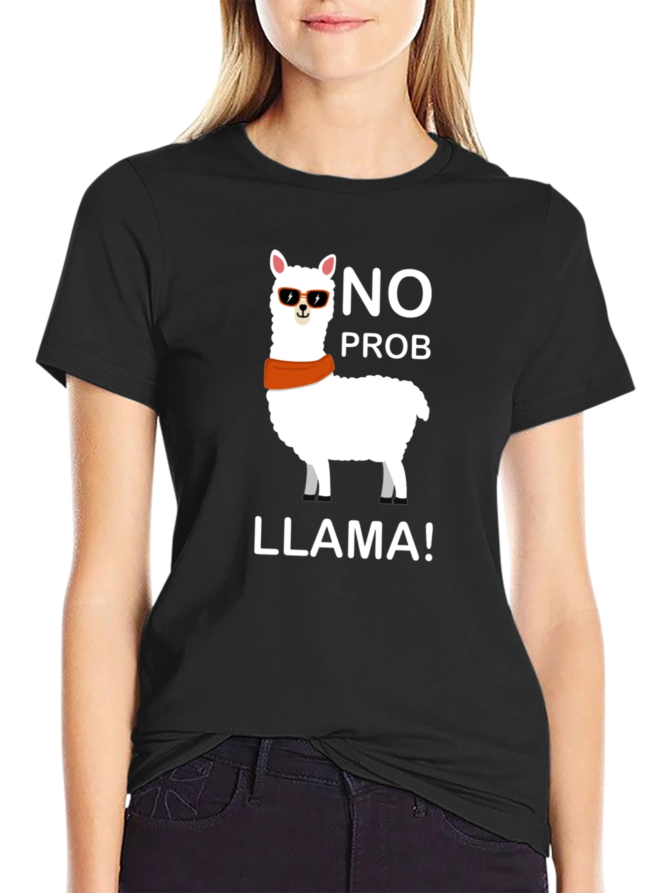 No Prob Llama Black T-Shirt Funny Graphic Tee