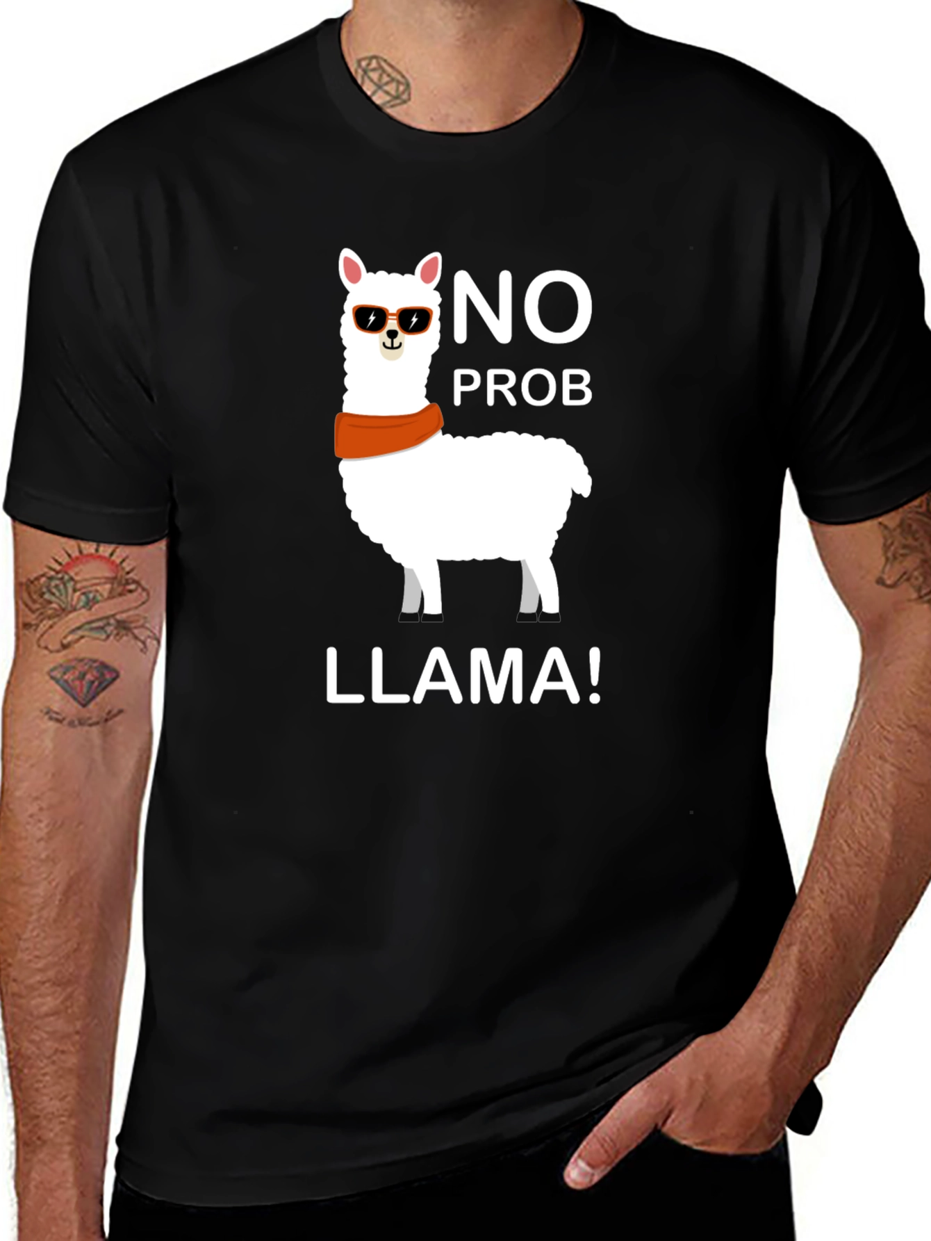 No Prob Llama Black T-Shirt Funny Graphic Tee