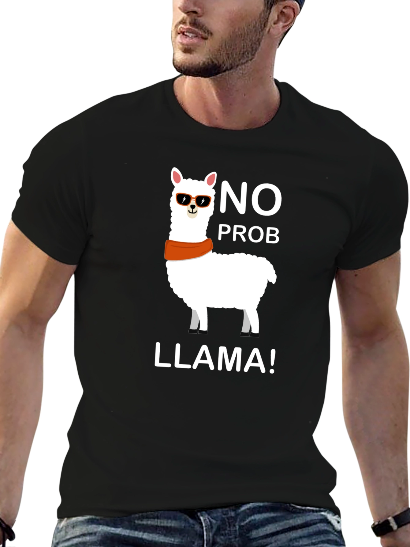 No Prob Llama Black T-Shirt Funny Graphic Tee
