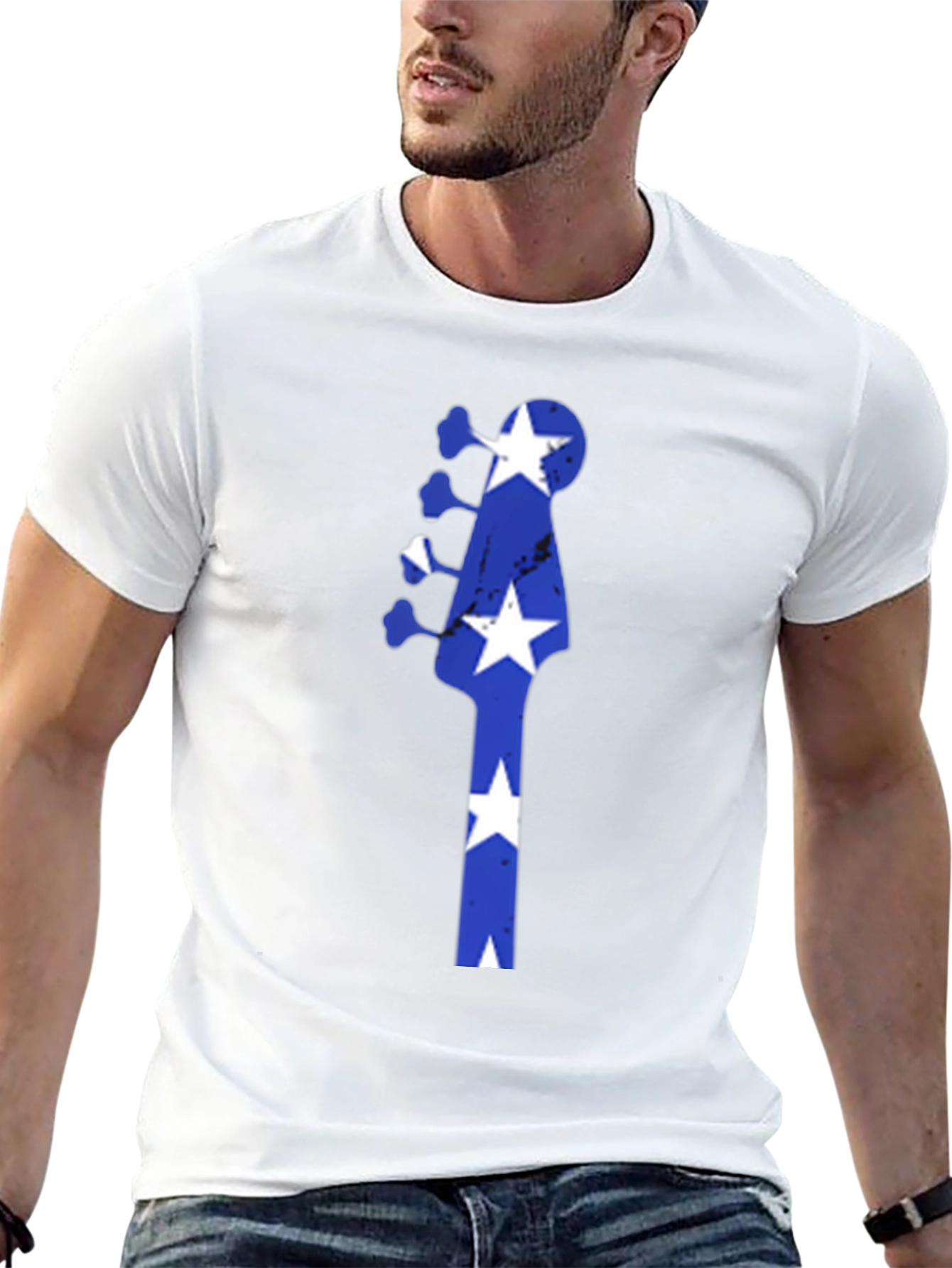 Blue Star Guitar Head Black T-Shirt