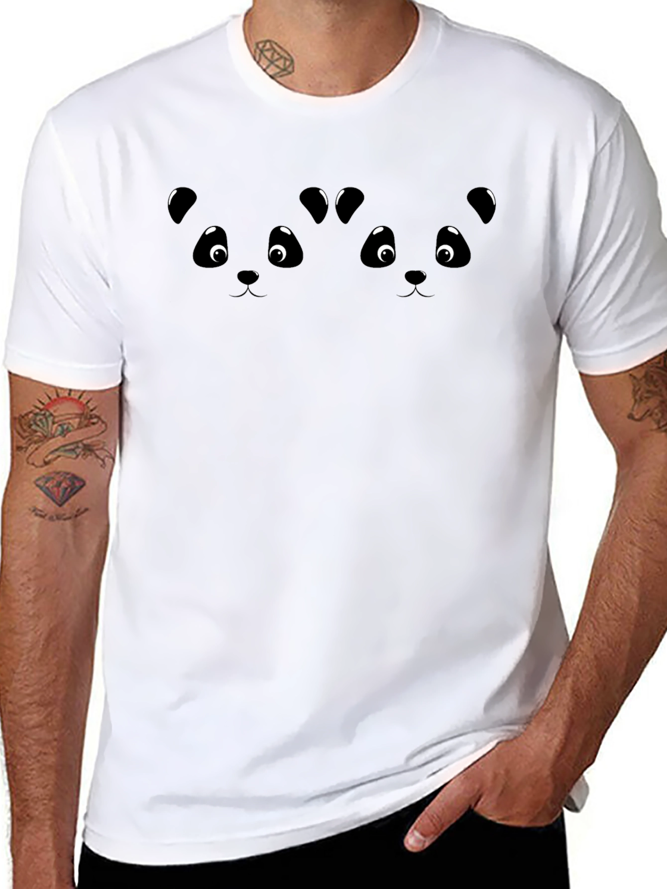 Cute Panda Face Graphic Black T-Shirt